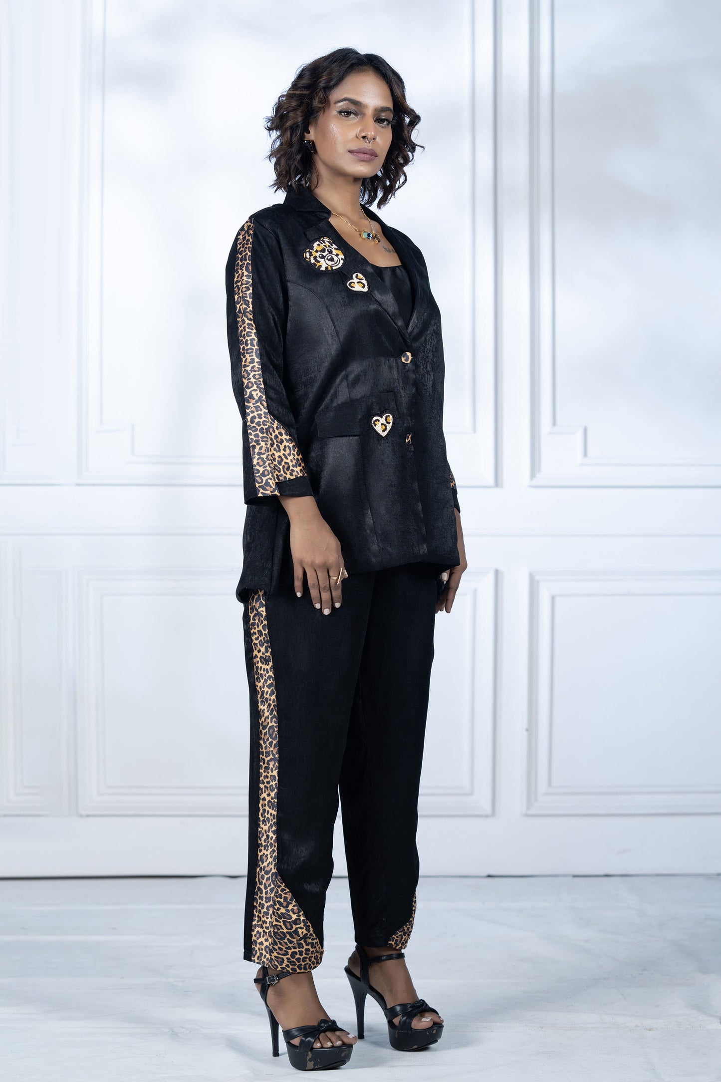 Black Velvet Patchwork Pant Set