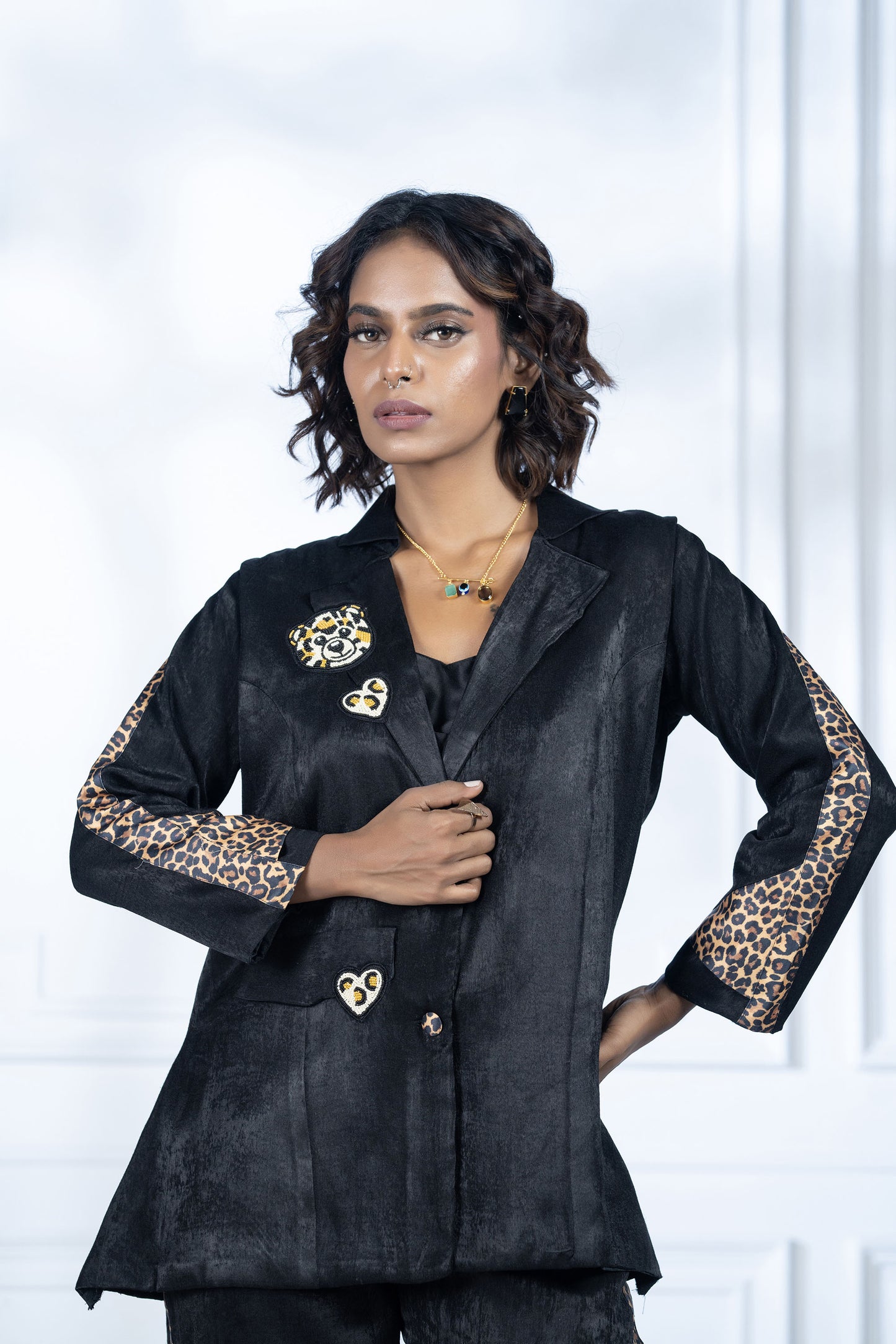 Black Velvet Patchwork Pant Set