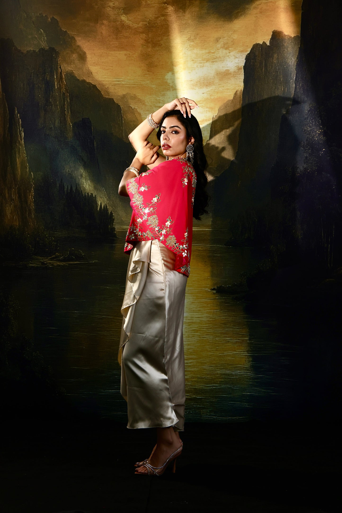 Gold and pink Gulaab skirt set