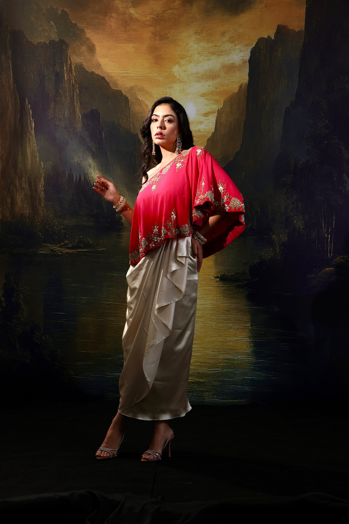 Gold and pink Gulaab skirt set