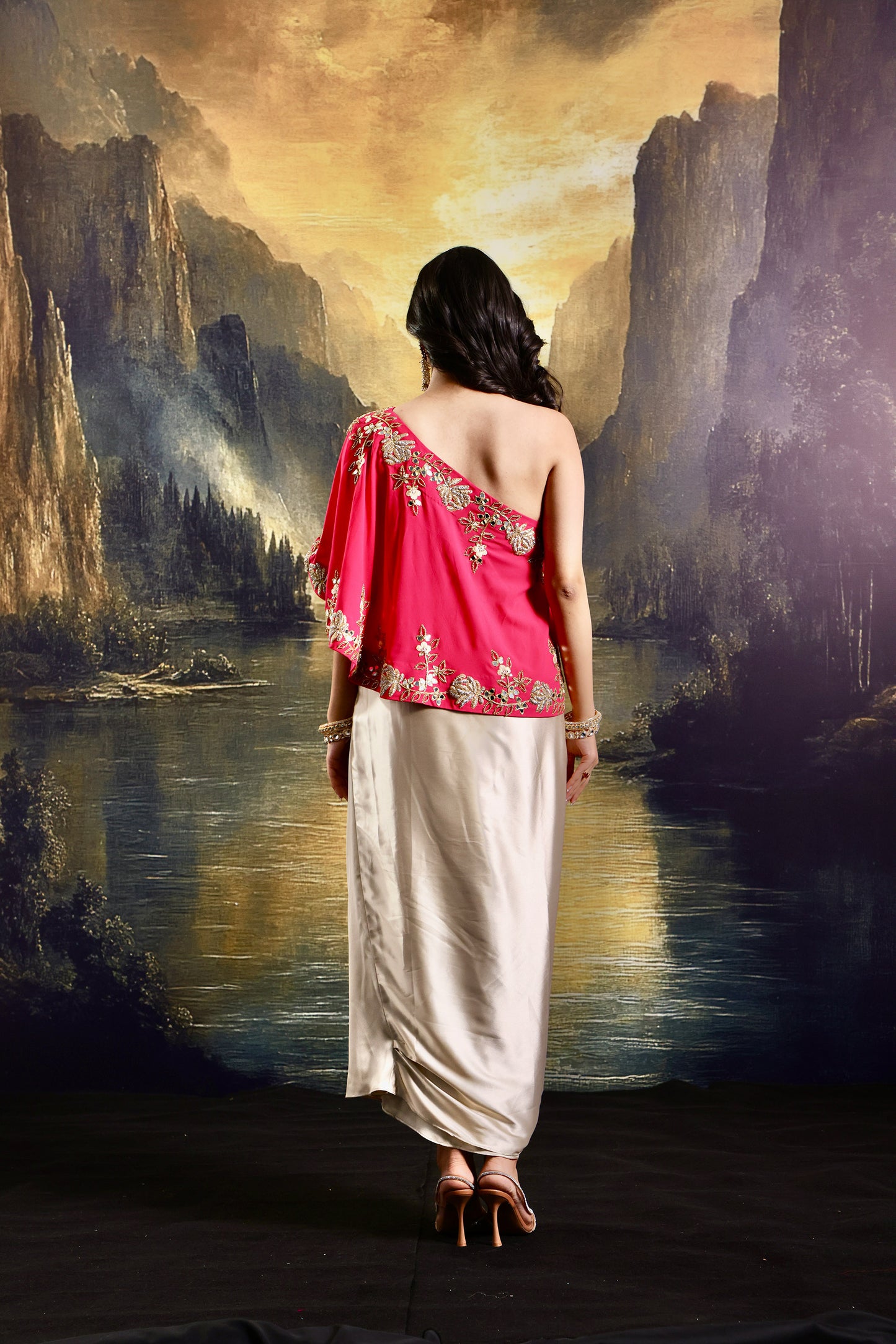 Gold and pink Gulaab skirt set