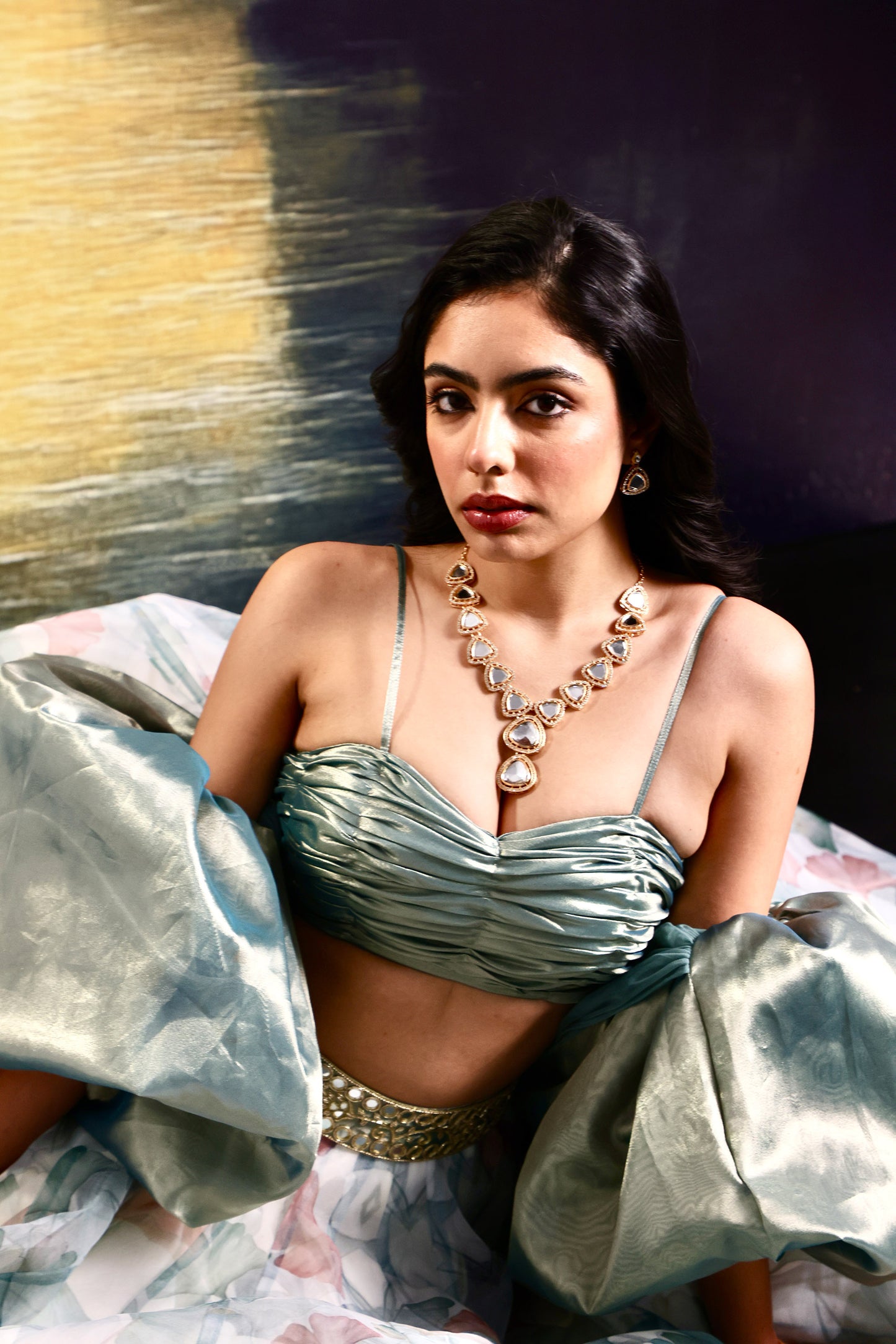 White and sage Jasmine lehenga set