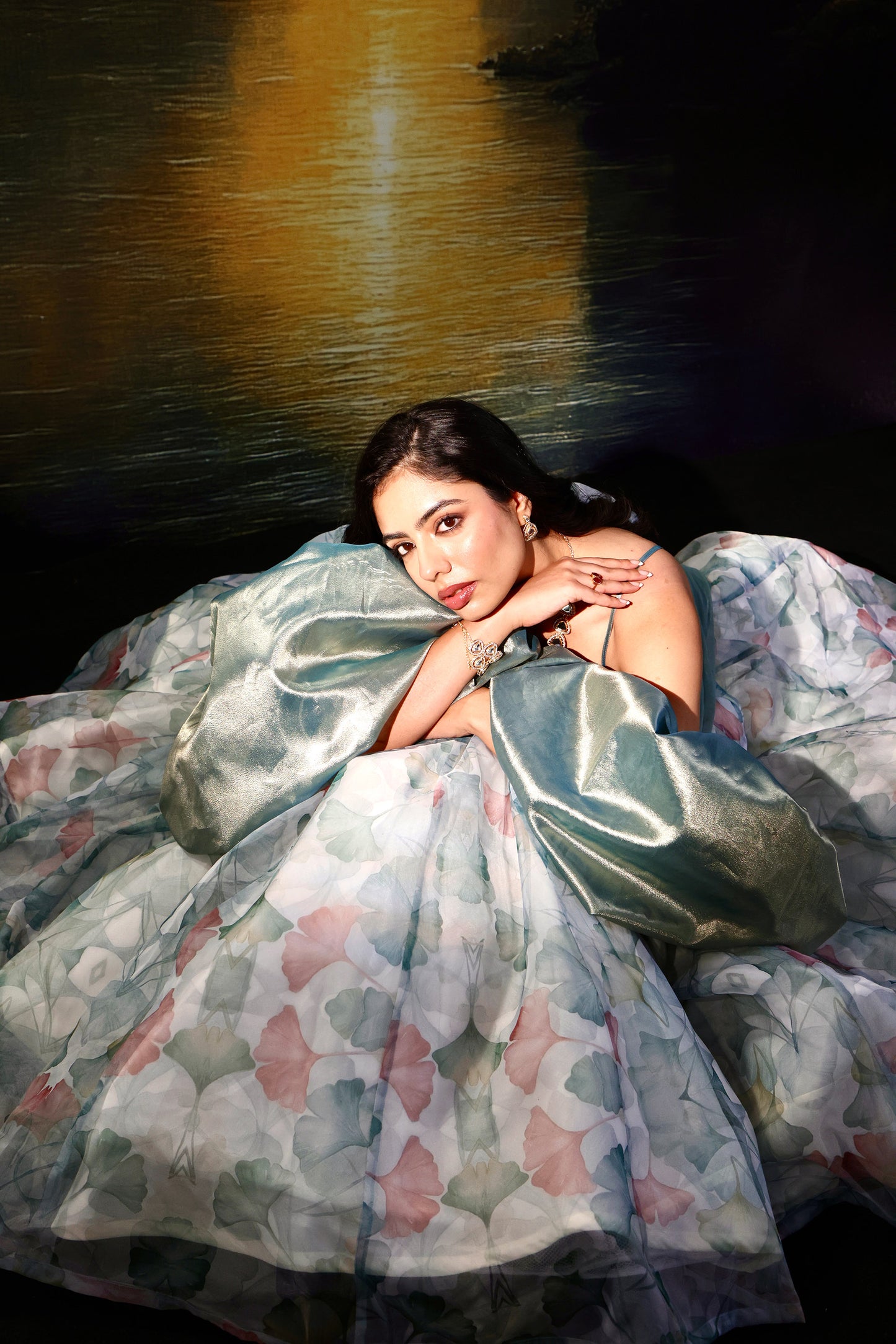 White and sage Jasmine lehenga set