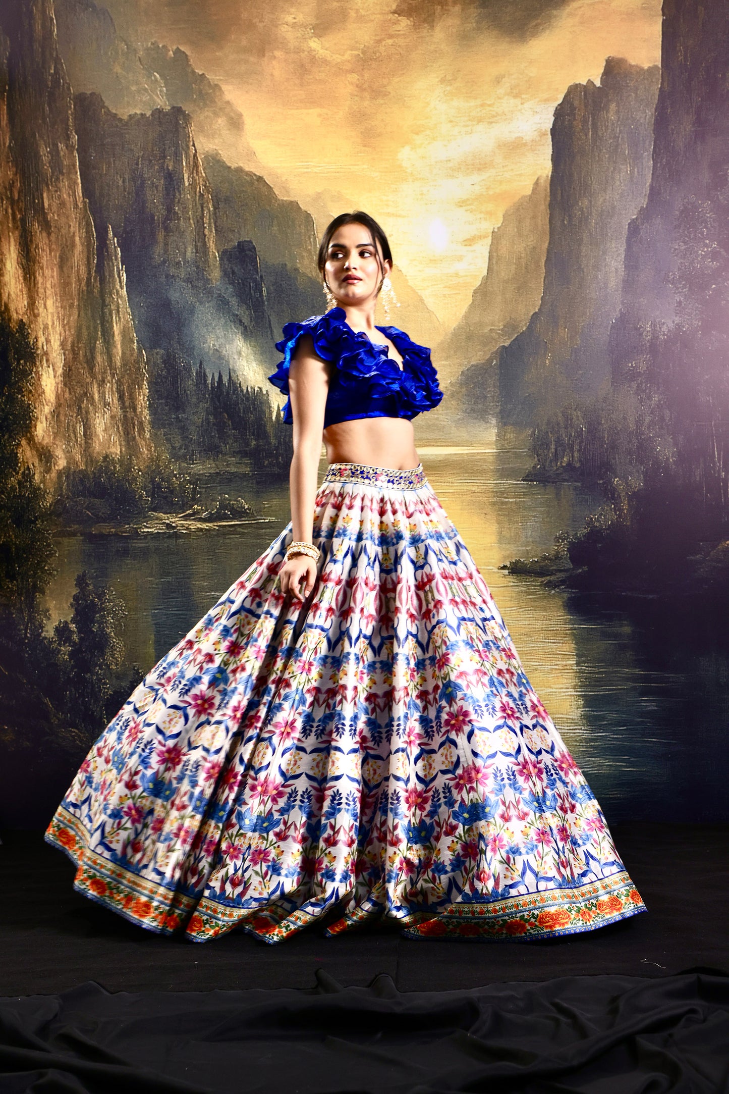 Blue multi color Kaina lehenga set