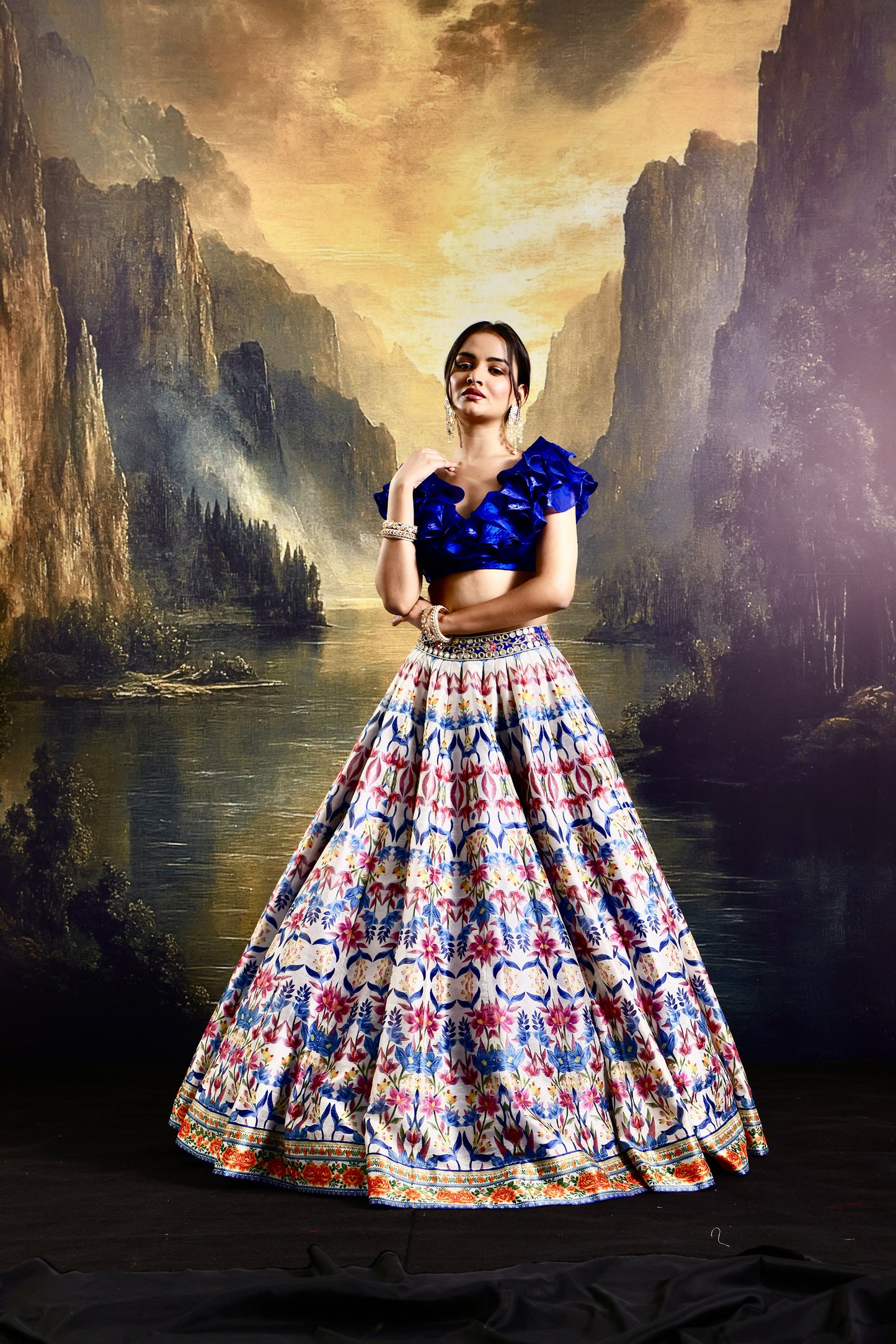 Blue multi color Kaina lehenga set