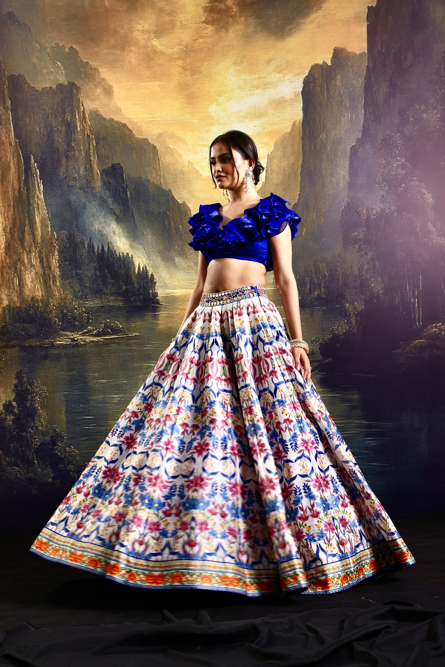 Blue multi color Kaina lehenga set