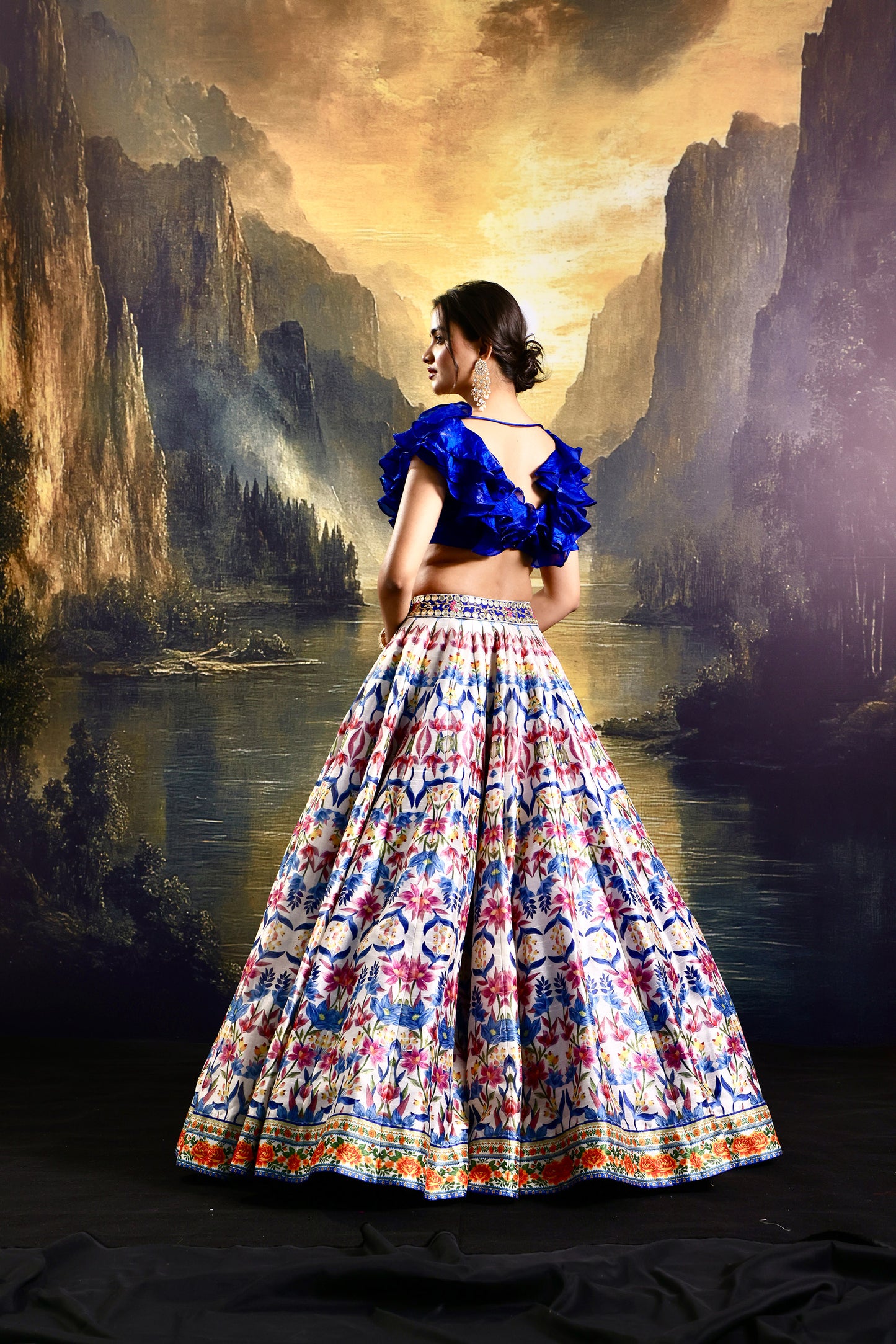 Blue multi color Kaina lehenga set