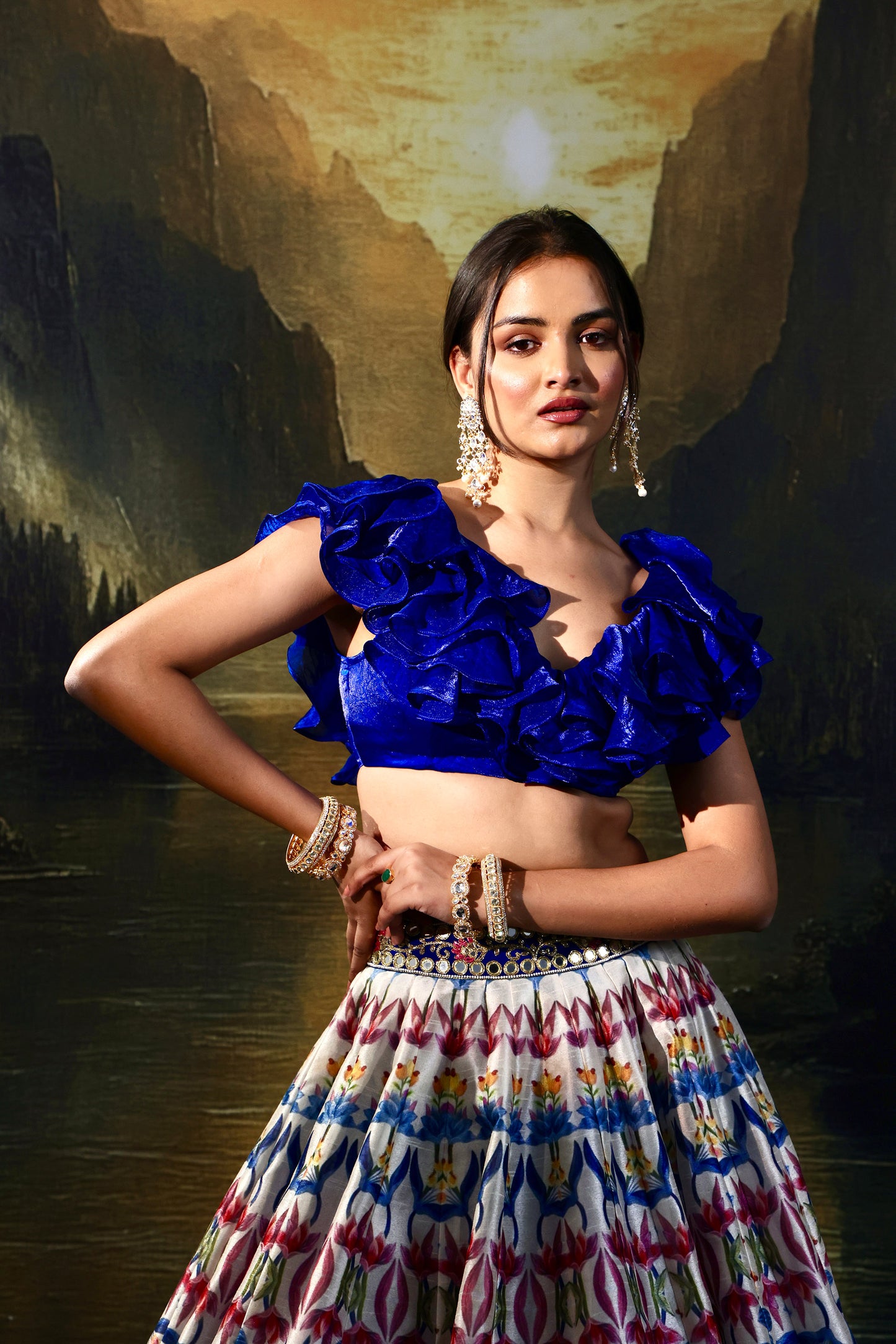 Blue multi color Kaina lehenga set