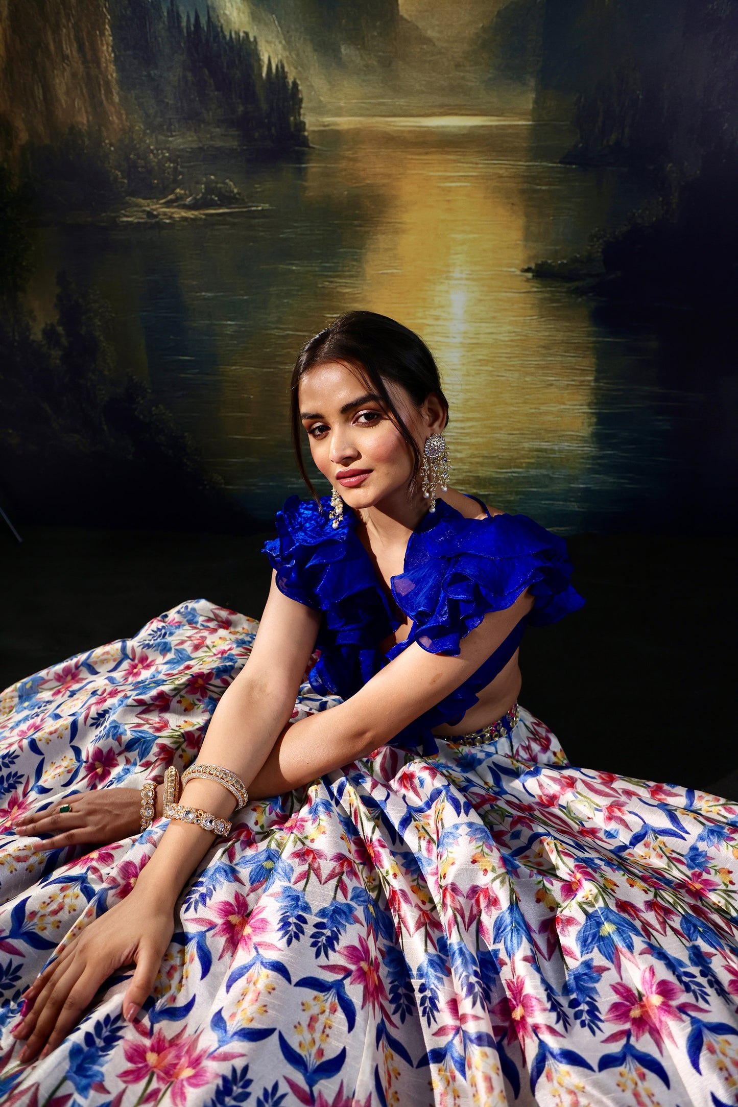 Blue multi color Kaina lehenga set