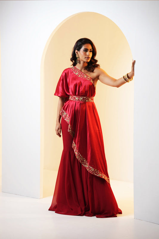 Maroon Seher cape set