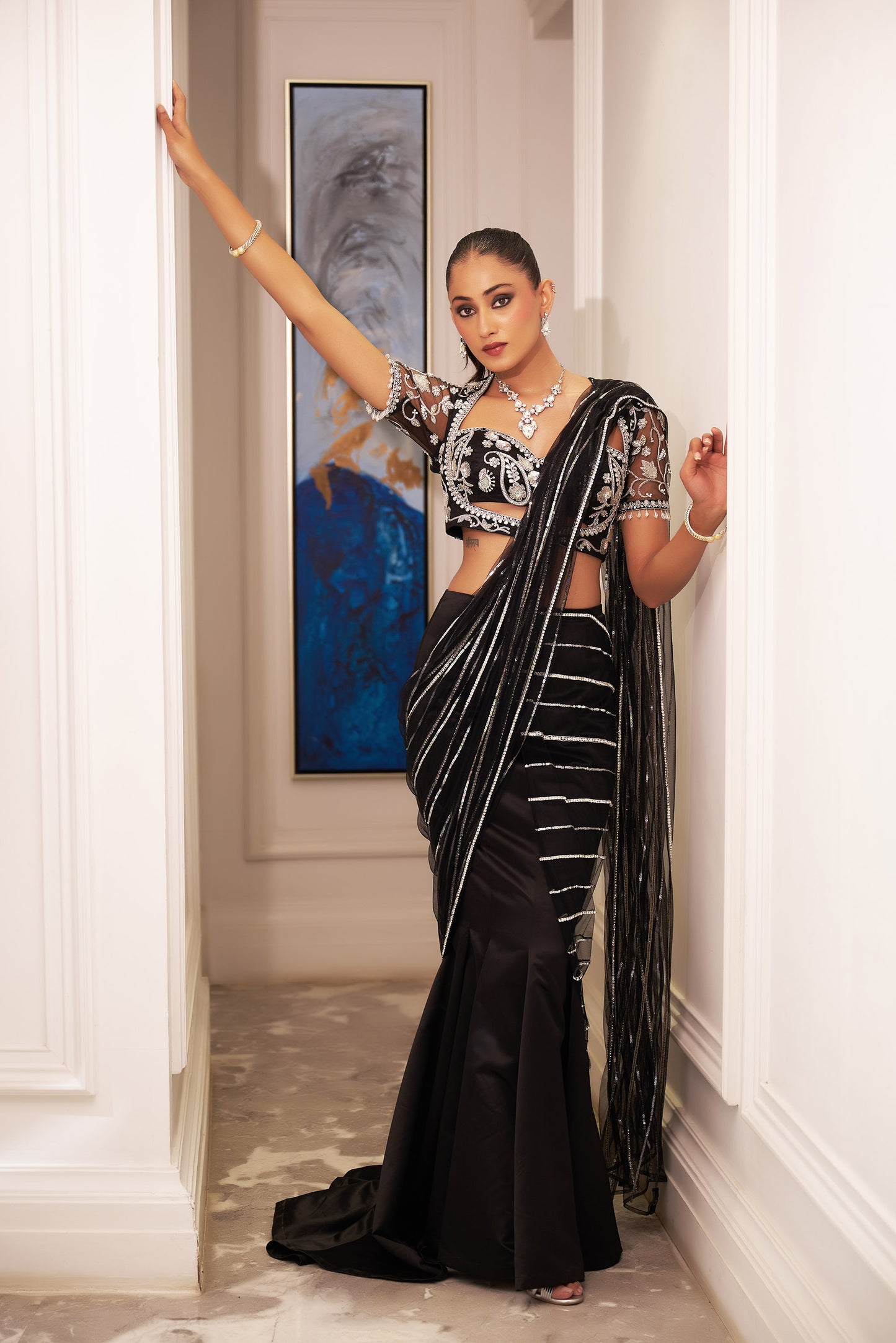 Black Lana saree set