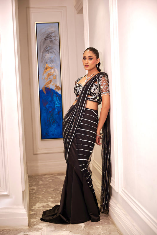 Black Lana saree set