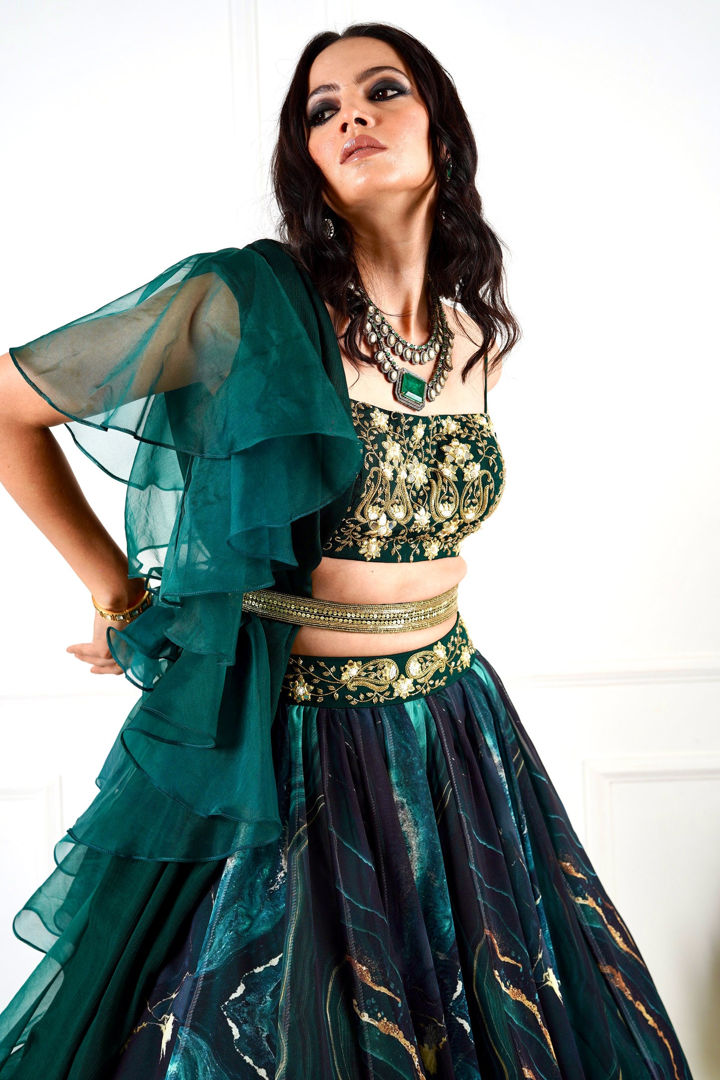 Green Meesha lehenga set
