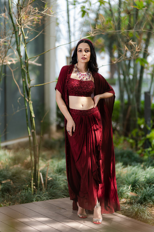 Maroon Aarna skirt set