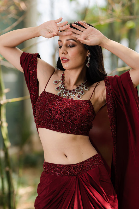Maroon Aarna skirt set