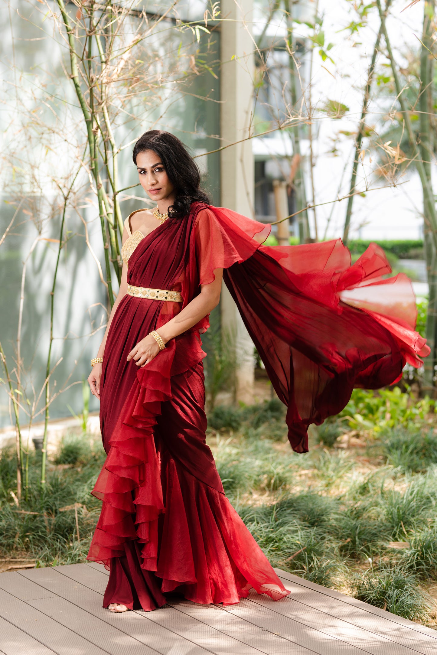 Maroon Lasha saree set