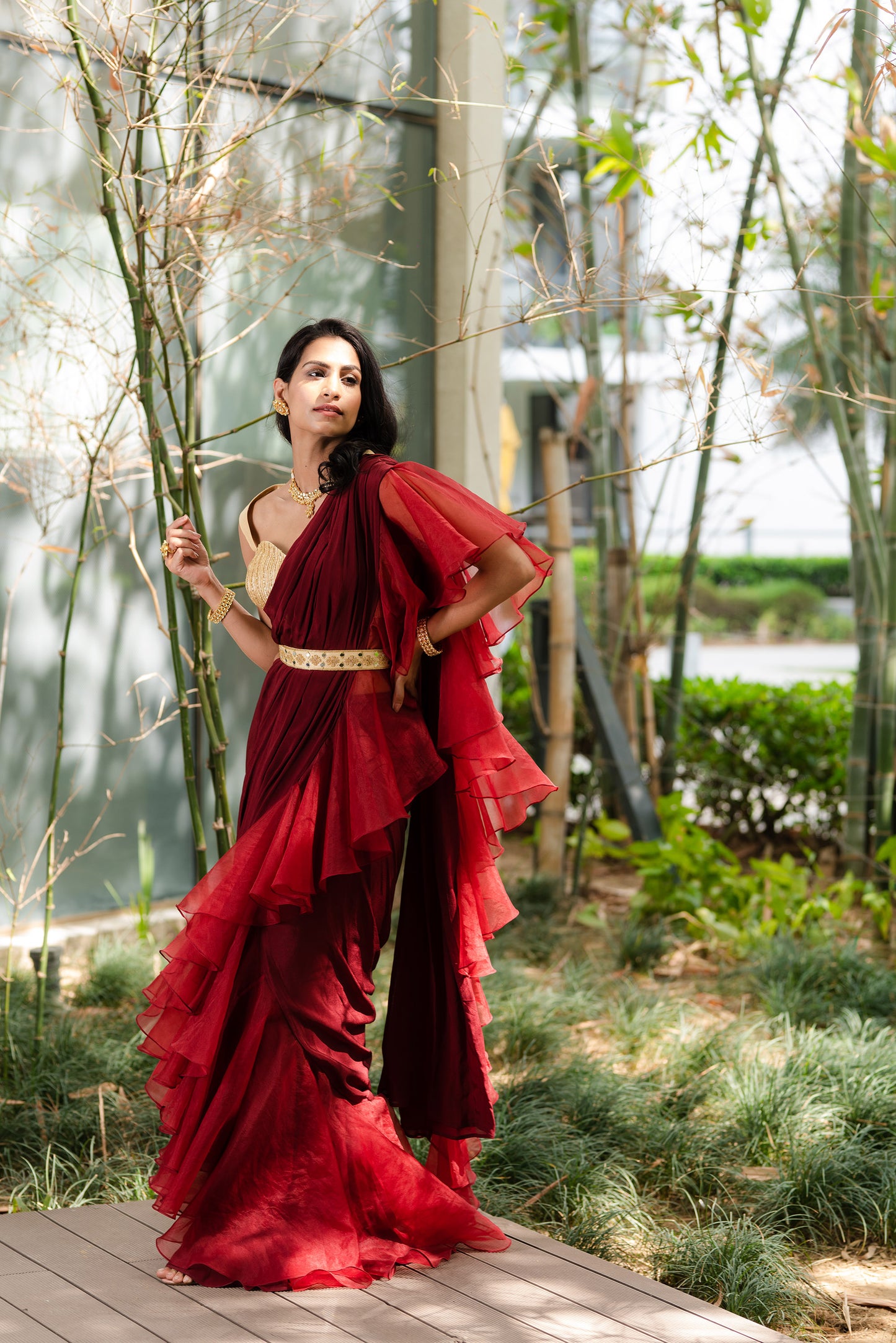 Maroon Lasha saree set