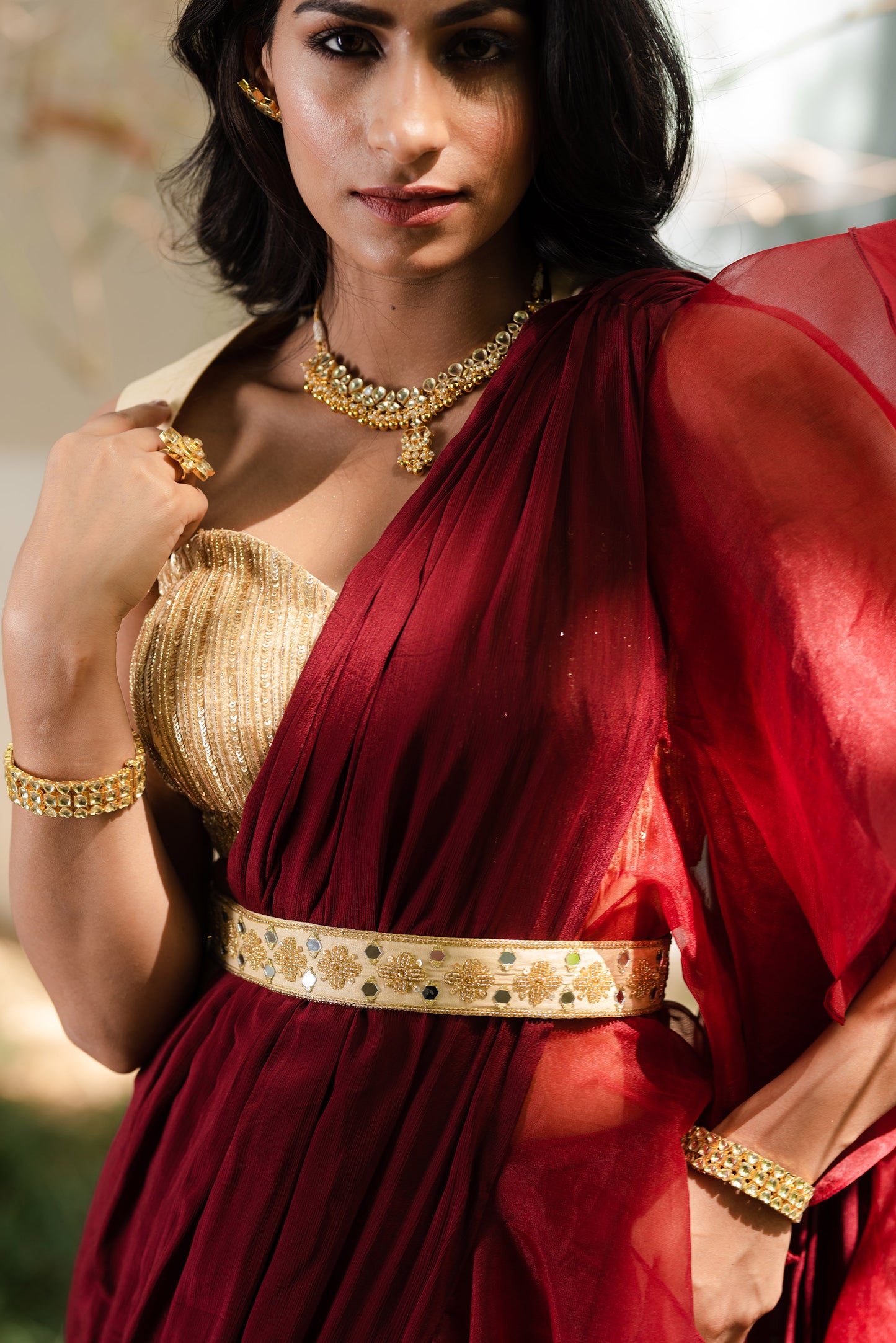 Maroon Lasha saree set