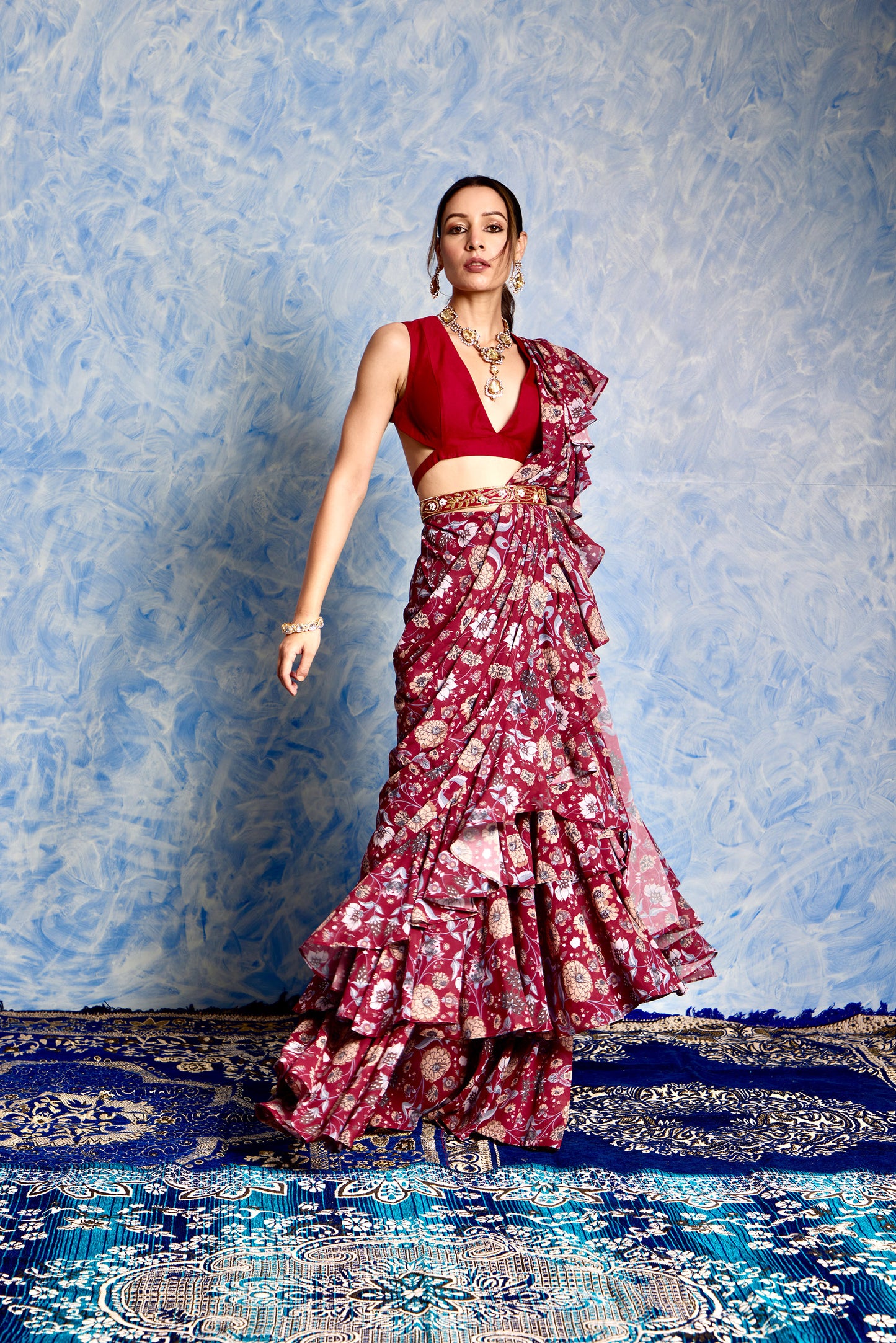 Maroon Nitara saree set