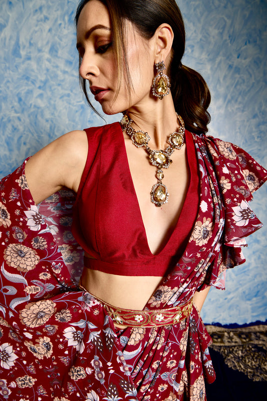 Maroon Nitara saree set