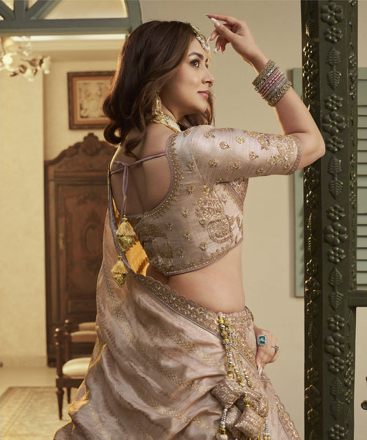 Flamingo Pink Banarasi Silk Sequins & Swarovski Work Bridal Lehenga