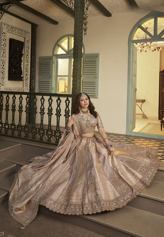 Flamingo Pink Banarasi Silk Sequins & Swarovski Work Bridal Lehenga