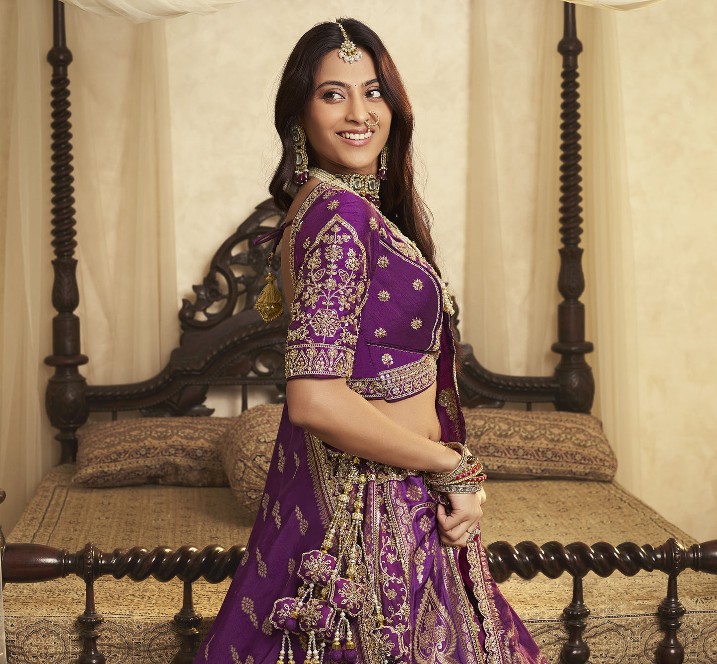 Purple Banarasi Silk Sequins & Swarovski Work Bridal Lehenga