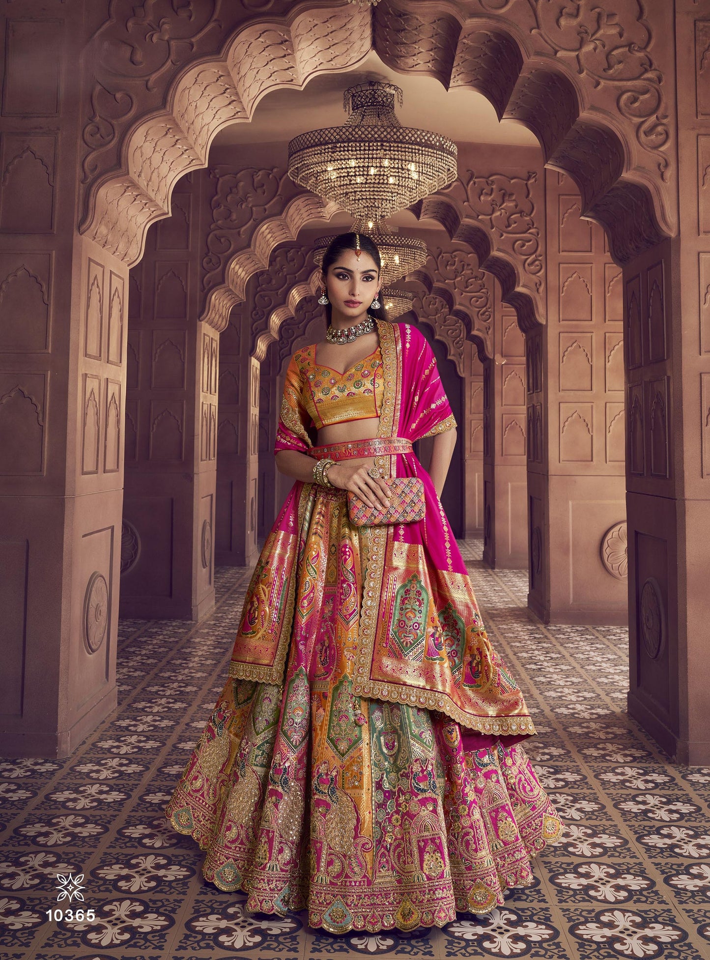 Orange & Pink Banarasi Silk Zarkan and Cutwork Embroidery Bridal Lehenga