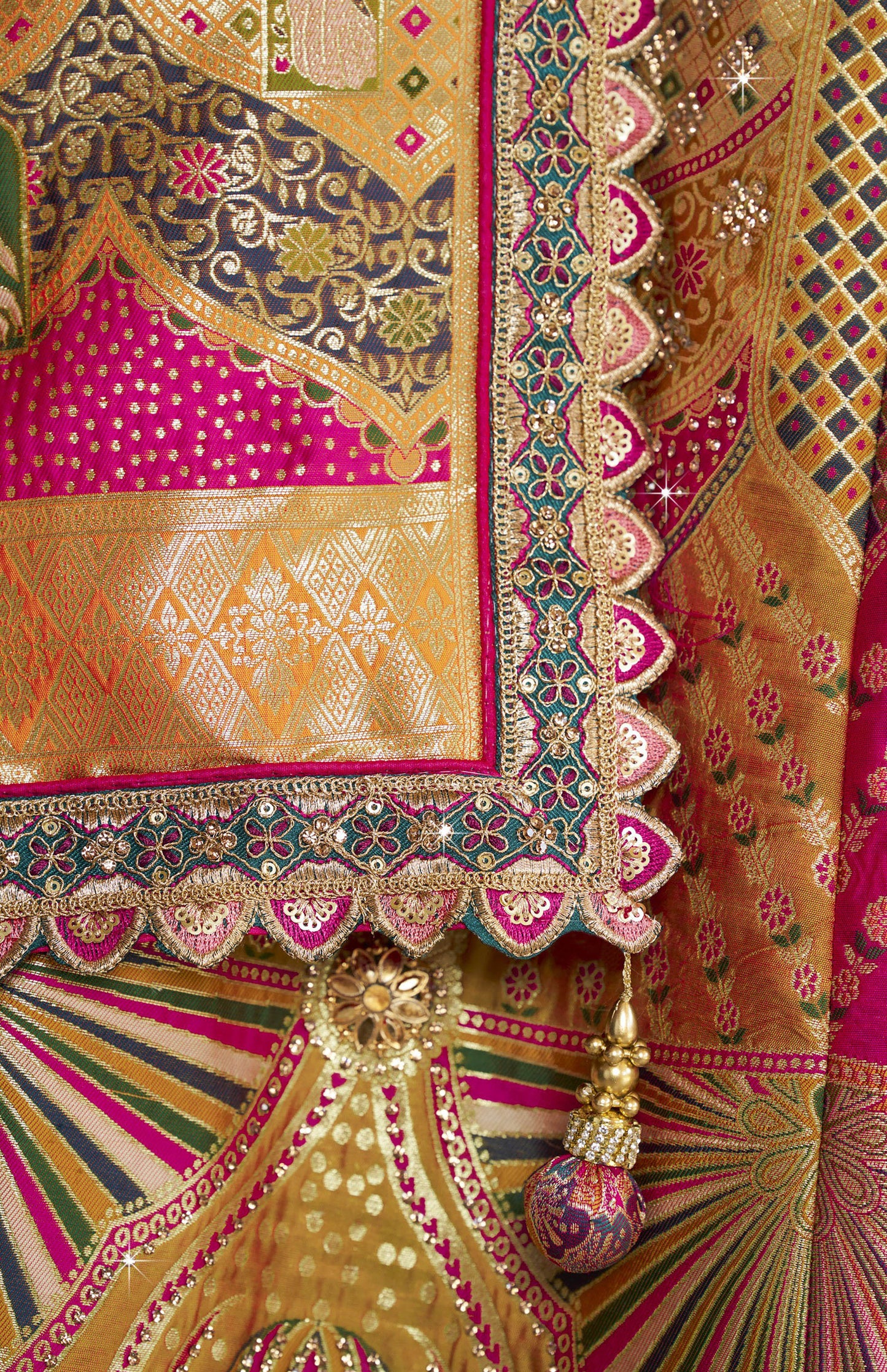 Orange & Green Banarasi Silk Zarkan and Cutwork Embroidery Bridal Lehenga