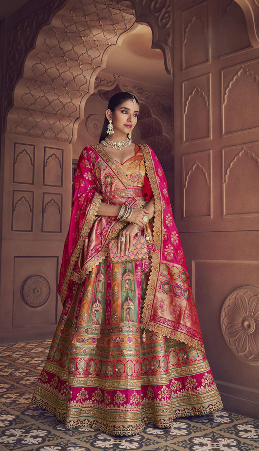 Pink Banarasi Silk Zarkan and Cutwork Embroidery Bridal Lehenga
