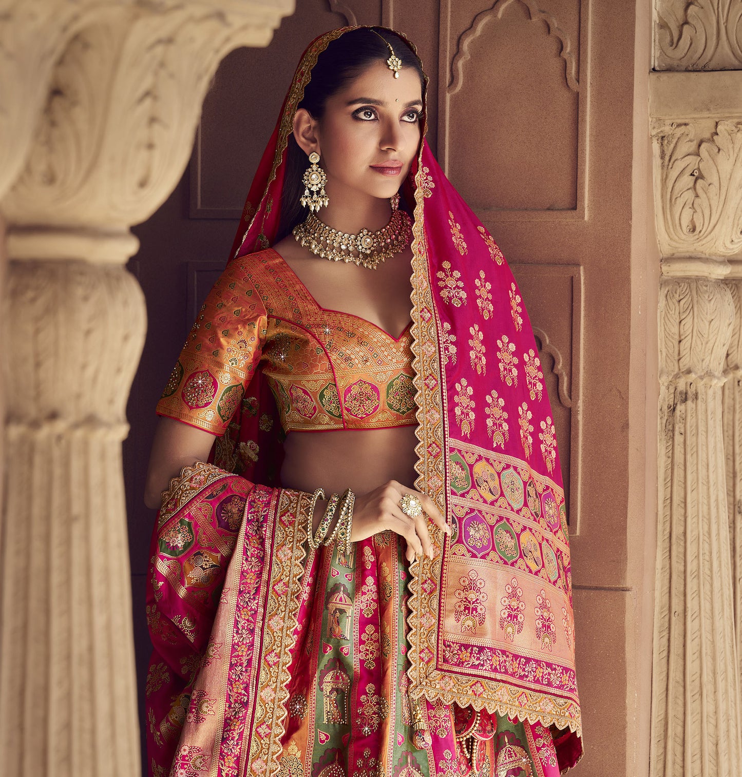 Pink Banarasi Silk Zarkan and Cutwork Embroidery Bridal Lehenga