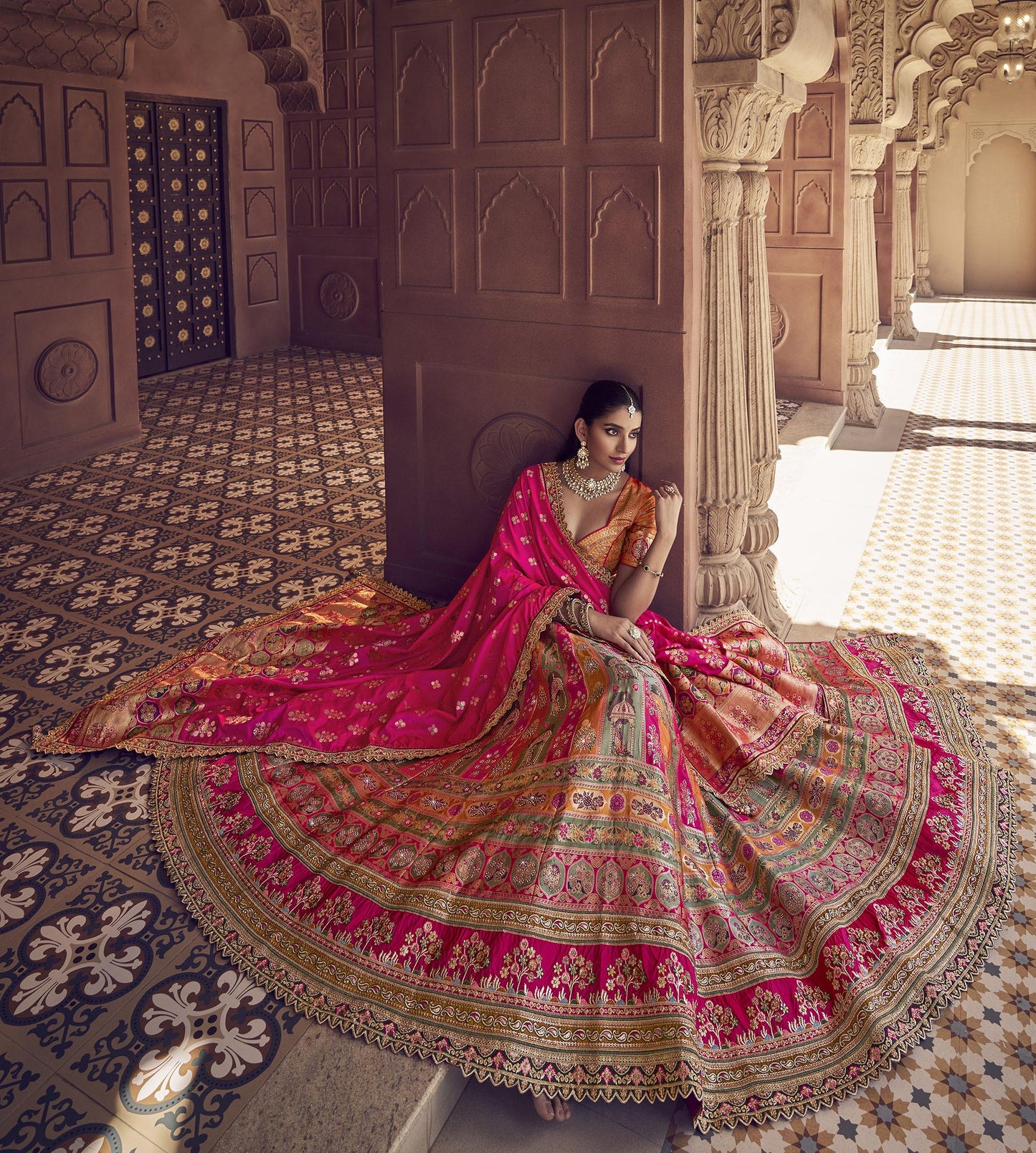 Pink Banarasi Silk Zarkan and Cutwork Embroidery Bridal Lehenga