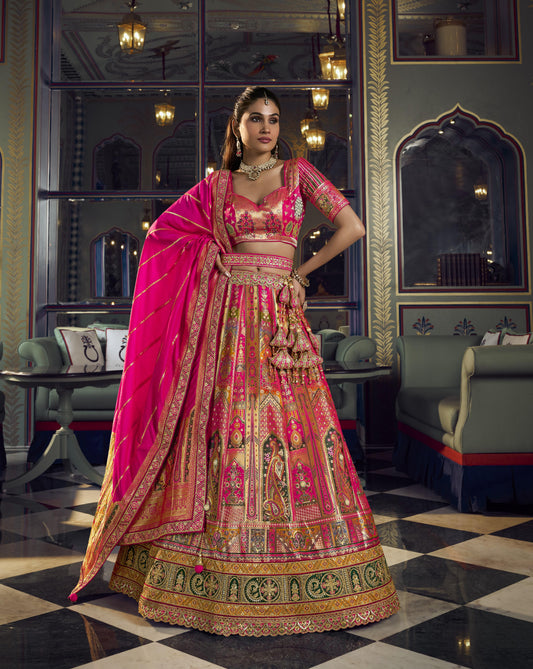 Multi Color Banarasi Silk Sequins & Swarovski Work Bridal Lehenga