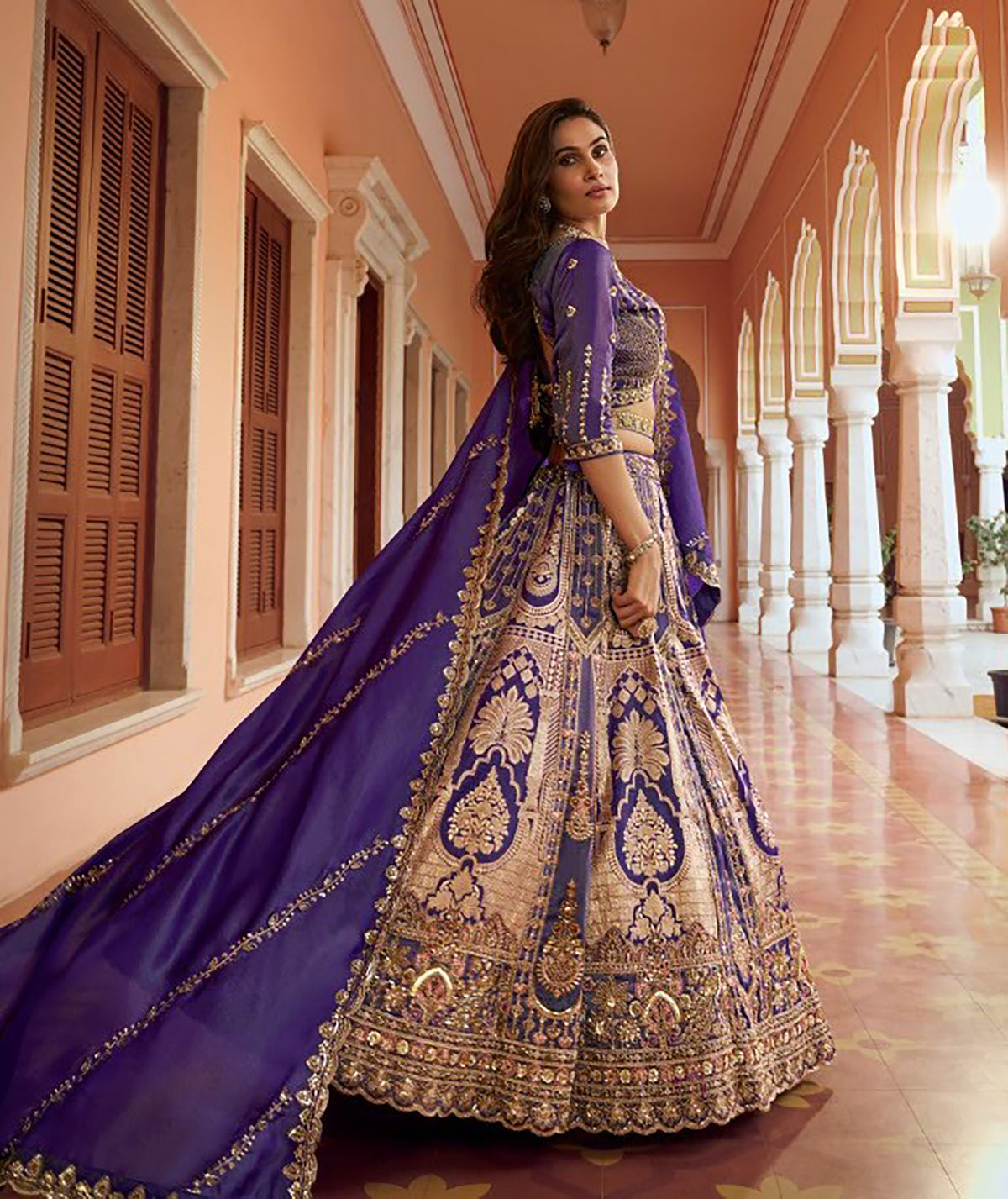 Purple Banarasi Silk Zari Weaving & Swarovski Work Bridal Lehenga