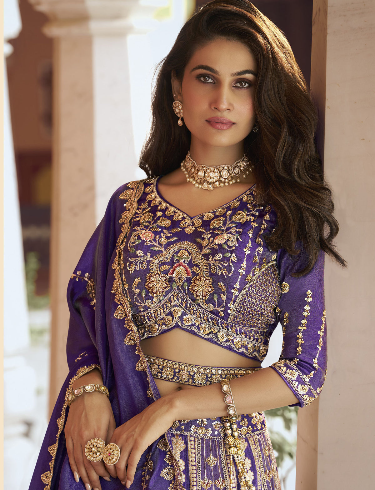 Purple Banarasi Silk Zari Weaving & Swarovski Work Bridal Lehenga