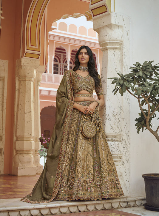 Green Banarasi Silk Zari Weaving & Swarovski Work Bridal Lehenga