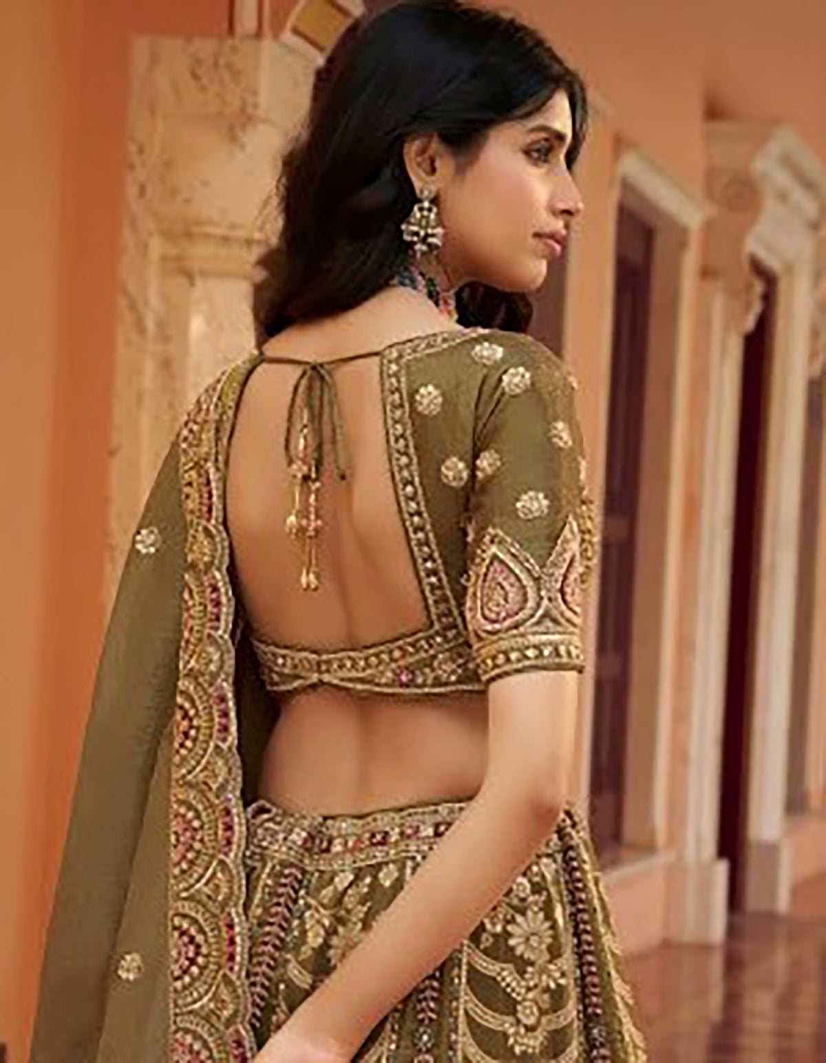Green Banarasi Silk Zari Weaving & Swarovski Work Bridal Lehenga