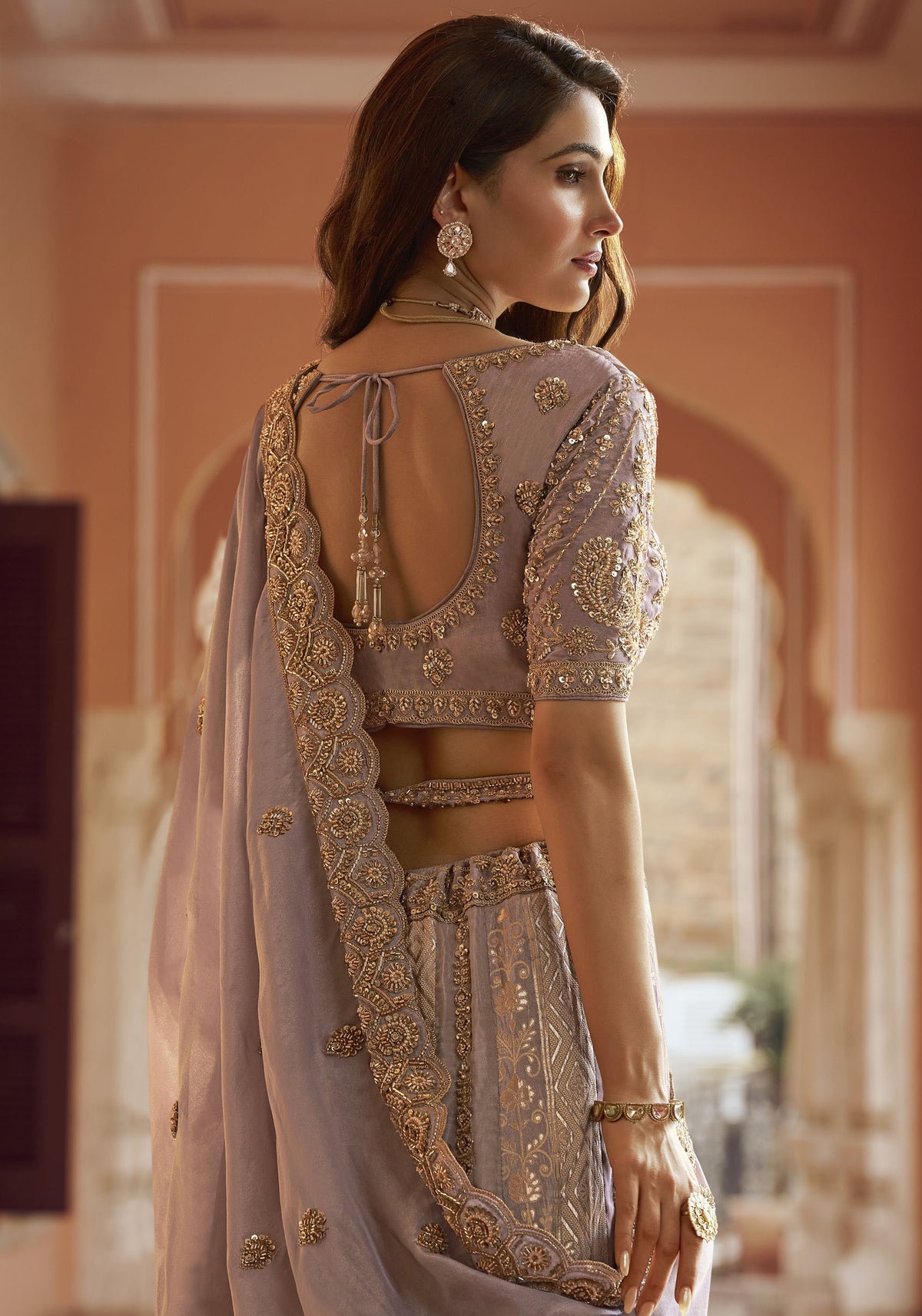 Mauve Banarasi Silk Zari Weaving & Swarovski Work Bridal Lehenga
