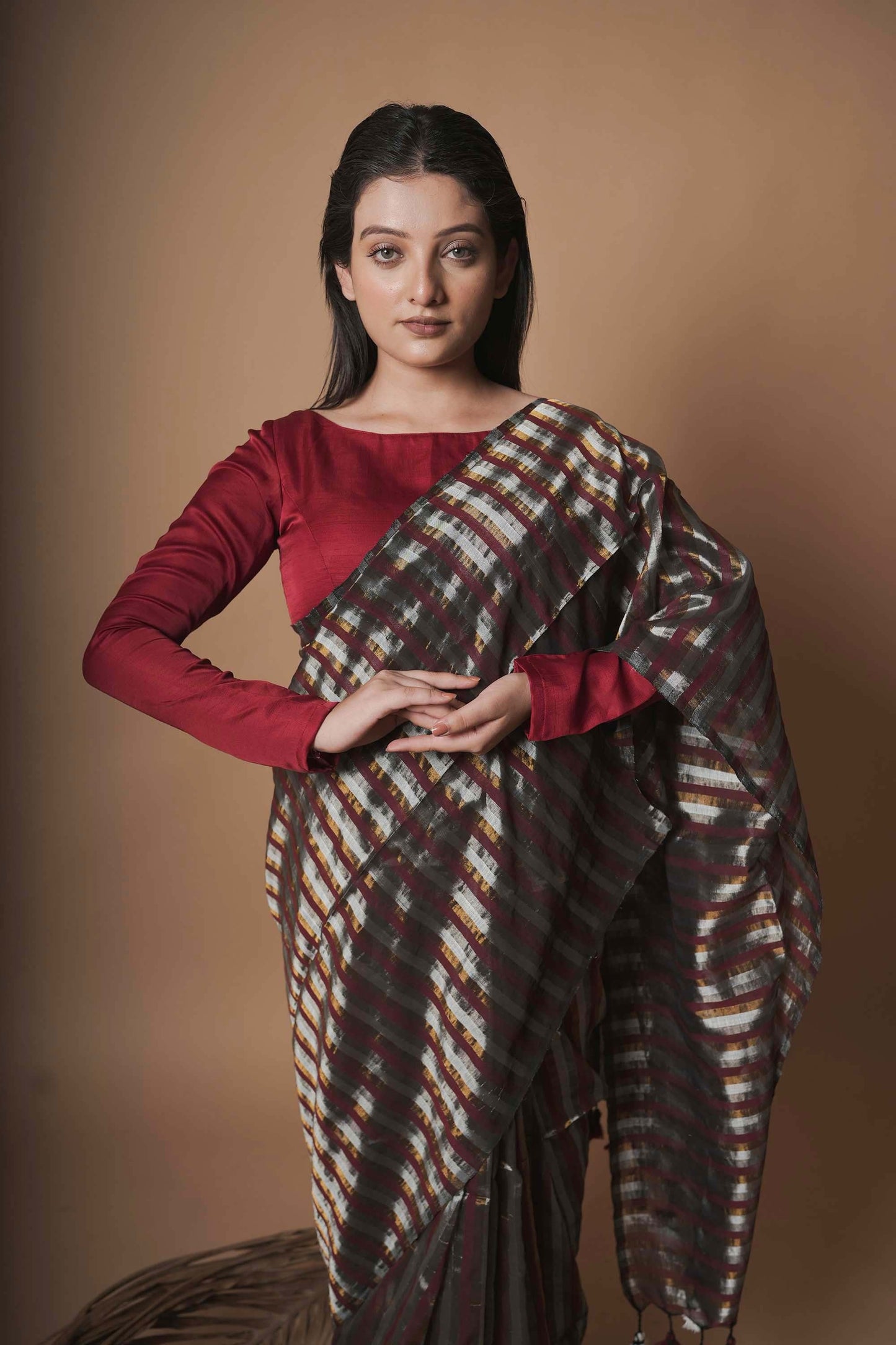 Raagini | Maroon Handloom Cotton Saree