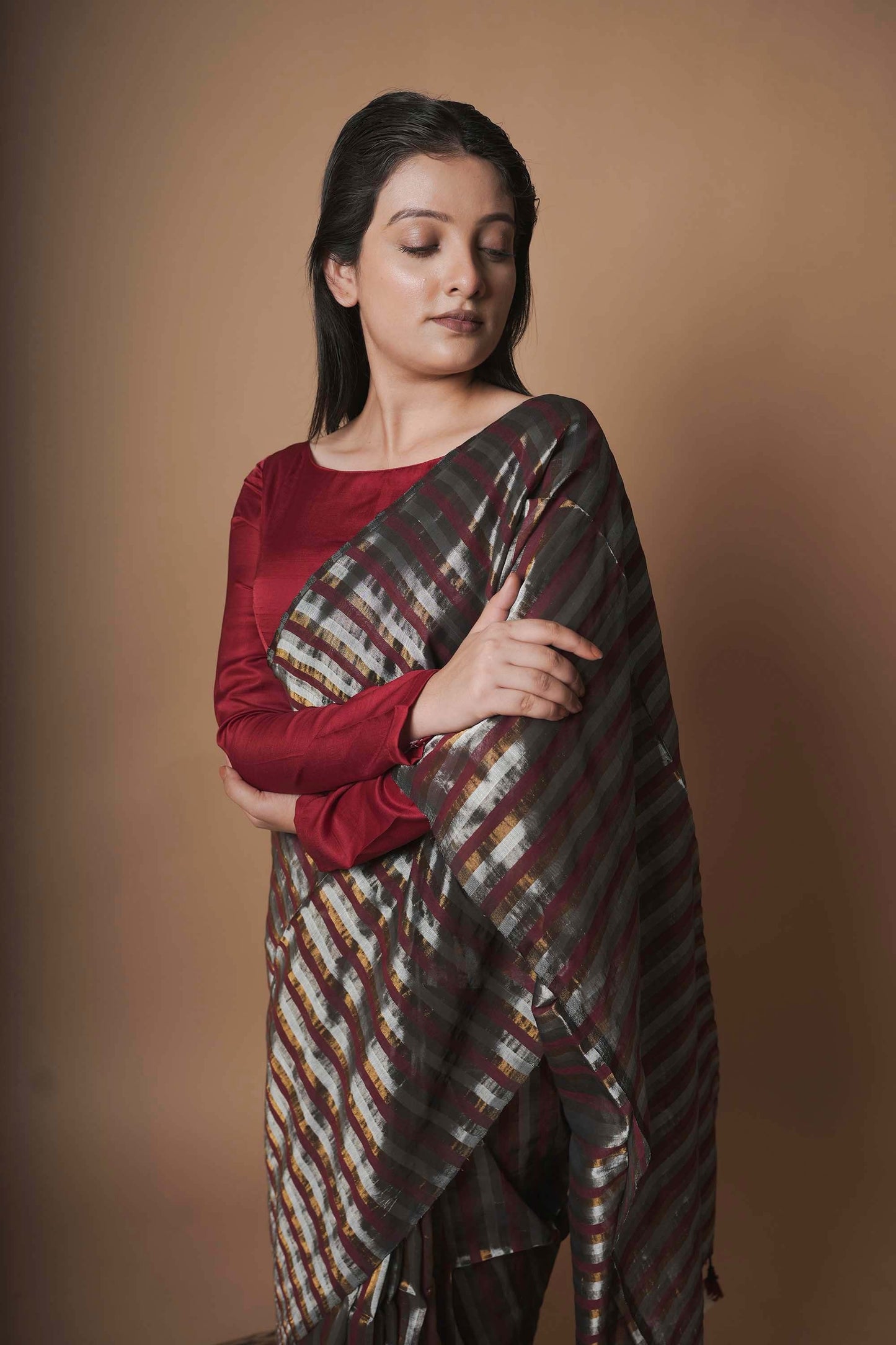 Raagini | Maroon Handloom Cotton Saree