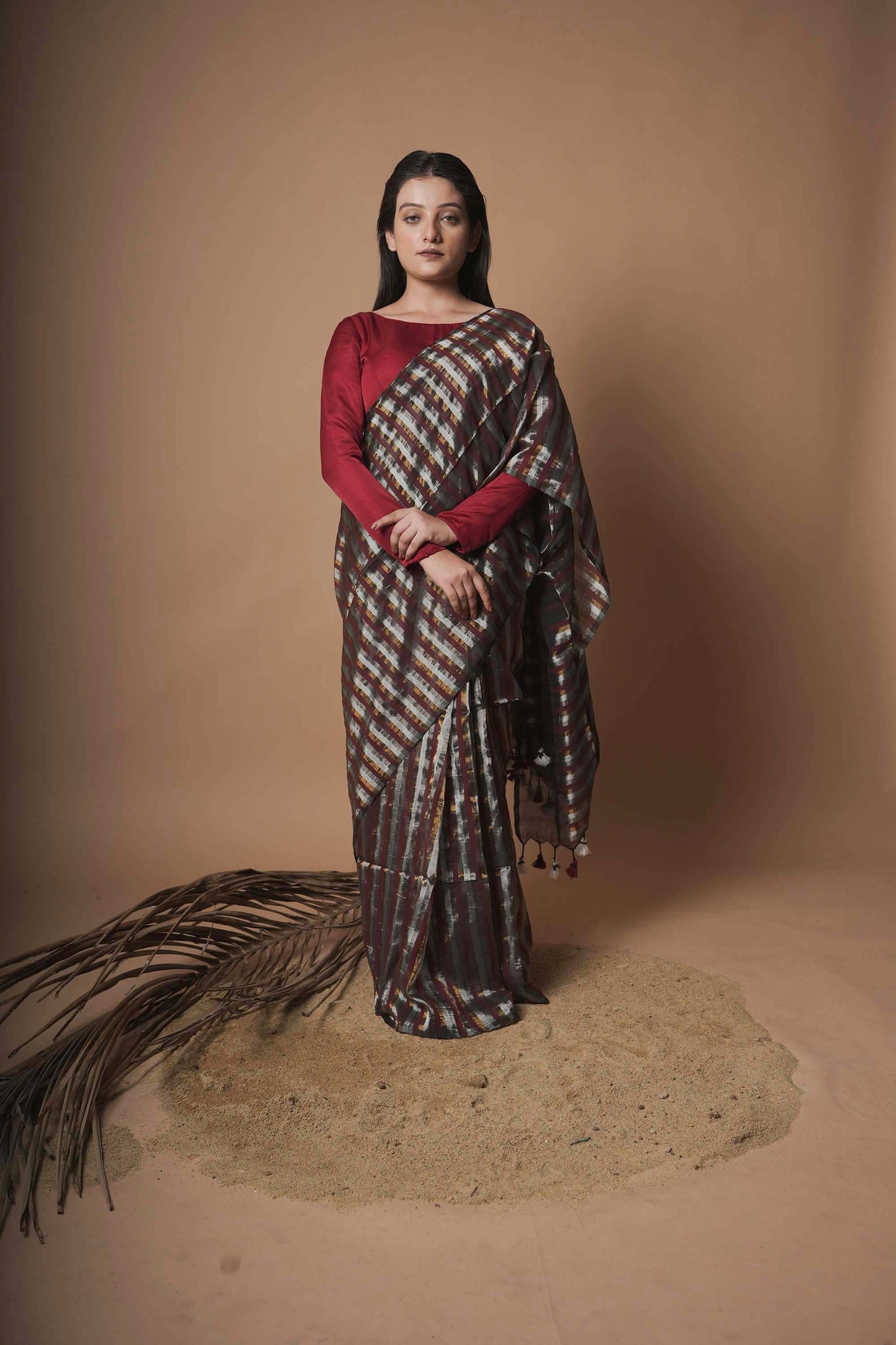 Raagini | Maroon Handloom Cotton Saree
