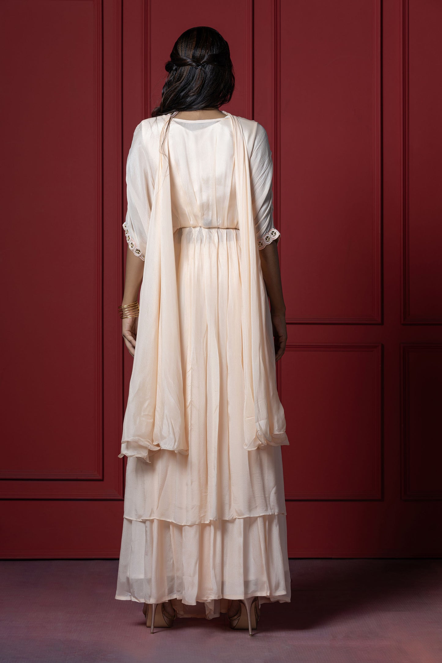 4 piece Chinnon Mirror Work Peach Tunic Set