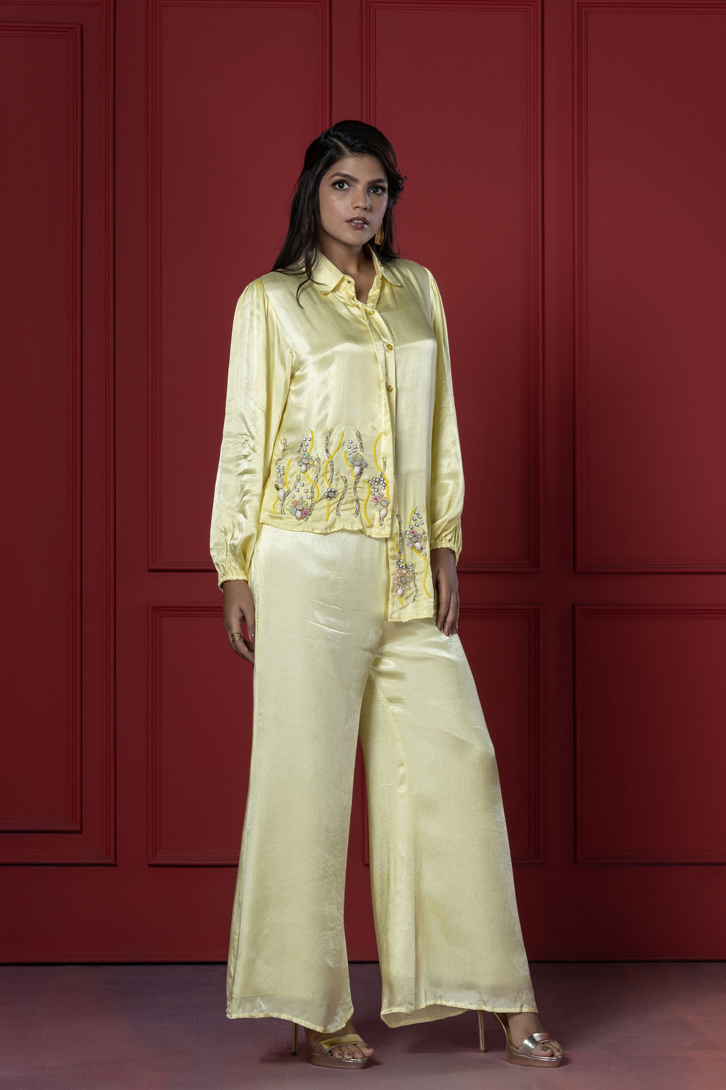 Lime Yellow Stone Work Coord Set