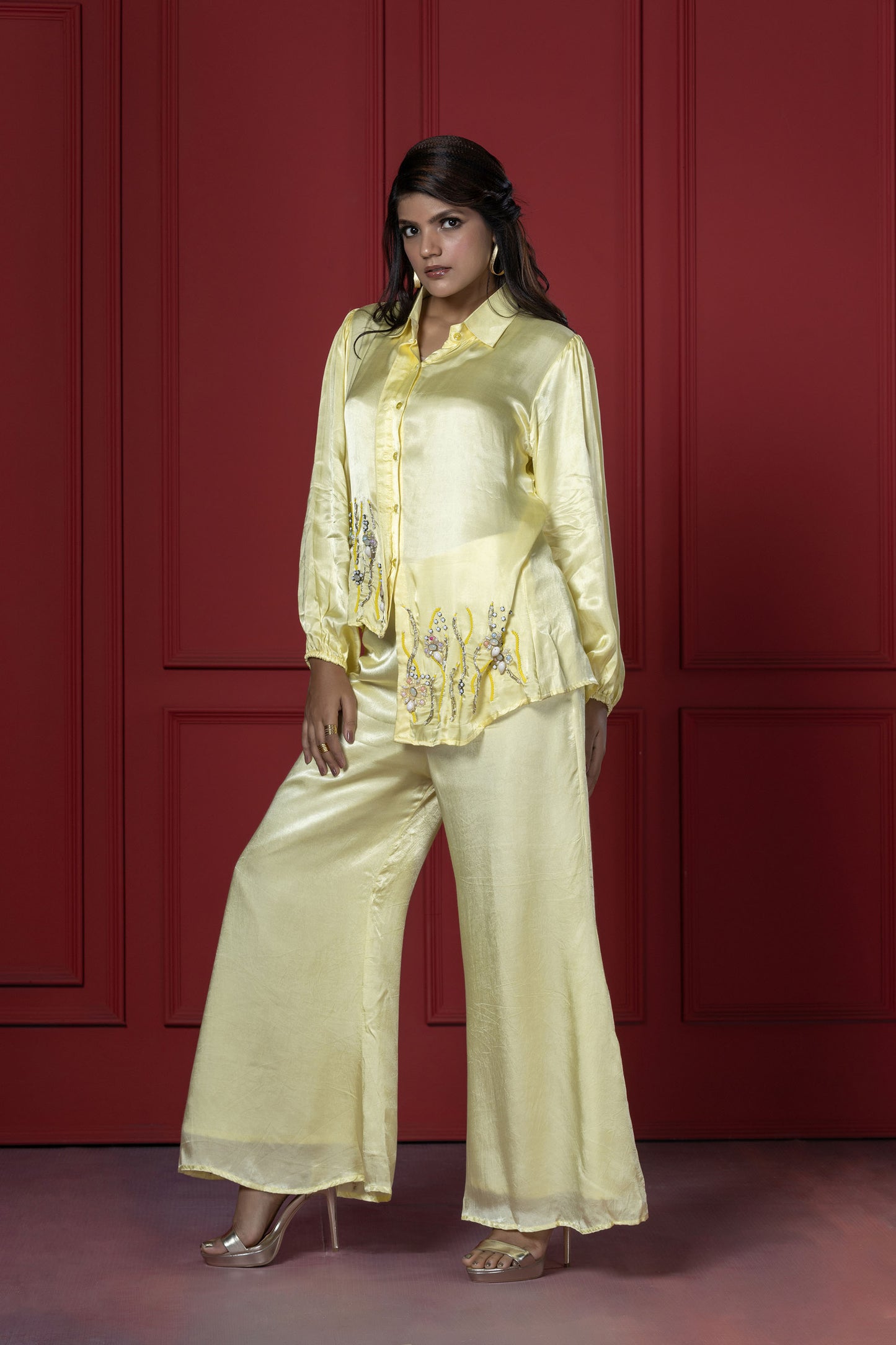 Lime Yellow Stone Work Coord Set