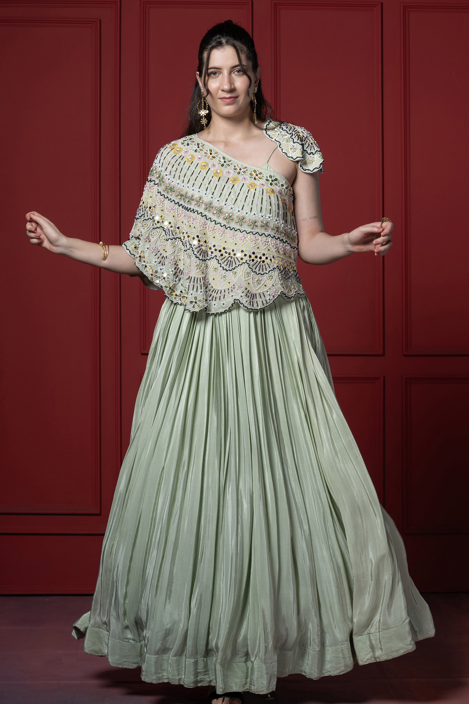 Mint Green Detachable Cape Style Gown Mohi fashion Mint Green Detachable Cape Style Gown Mohi fashion