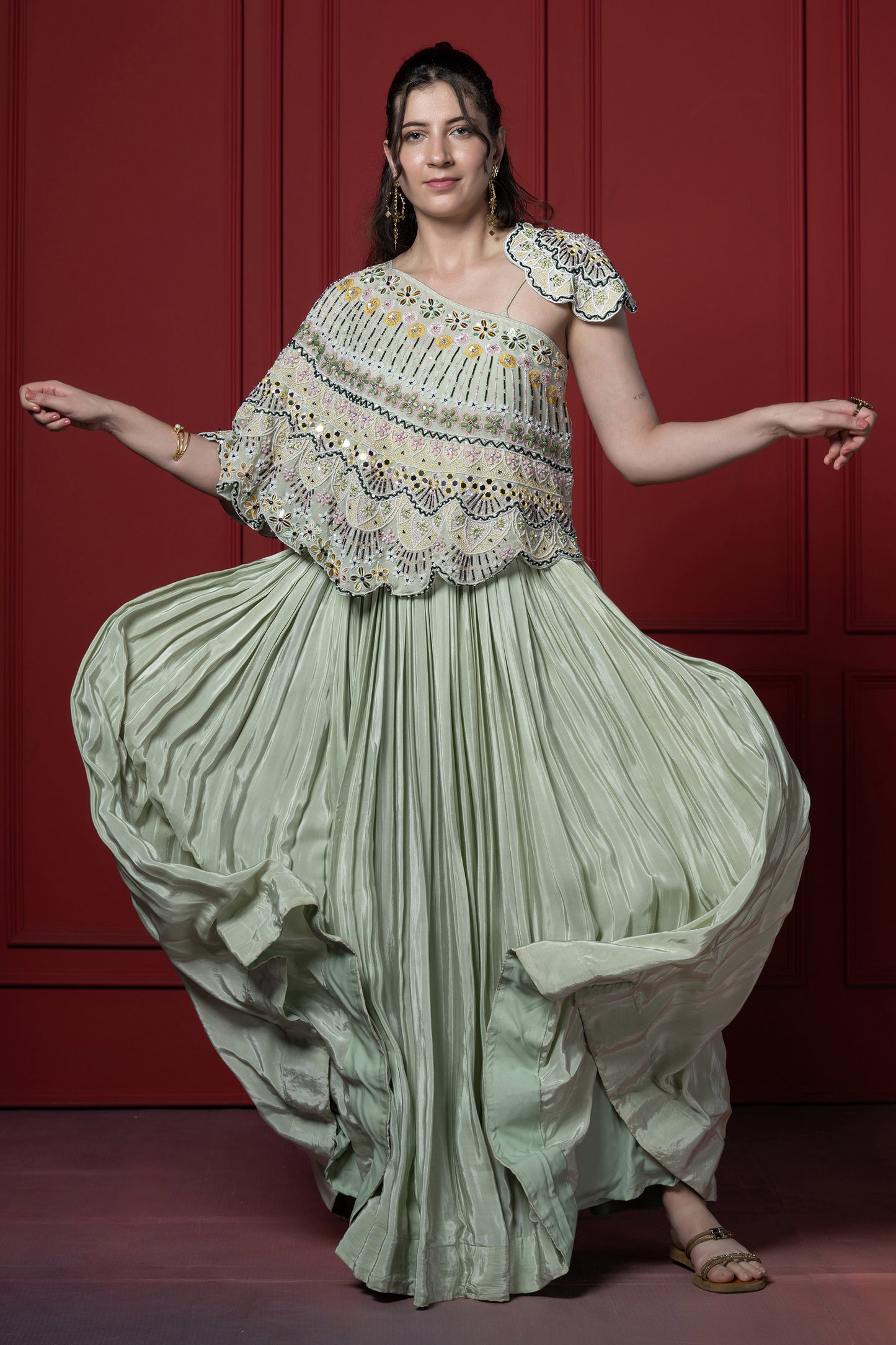 Mint Green Detachable Cape Style Gown