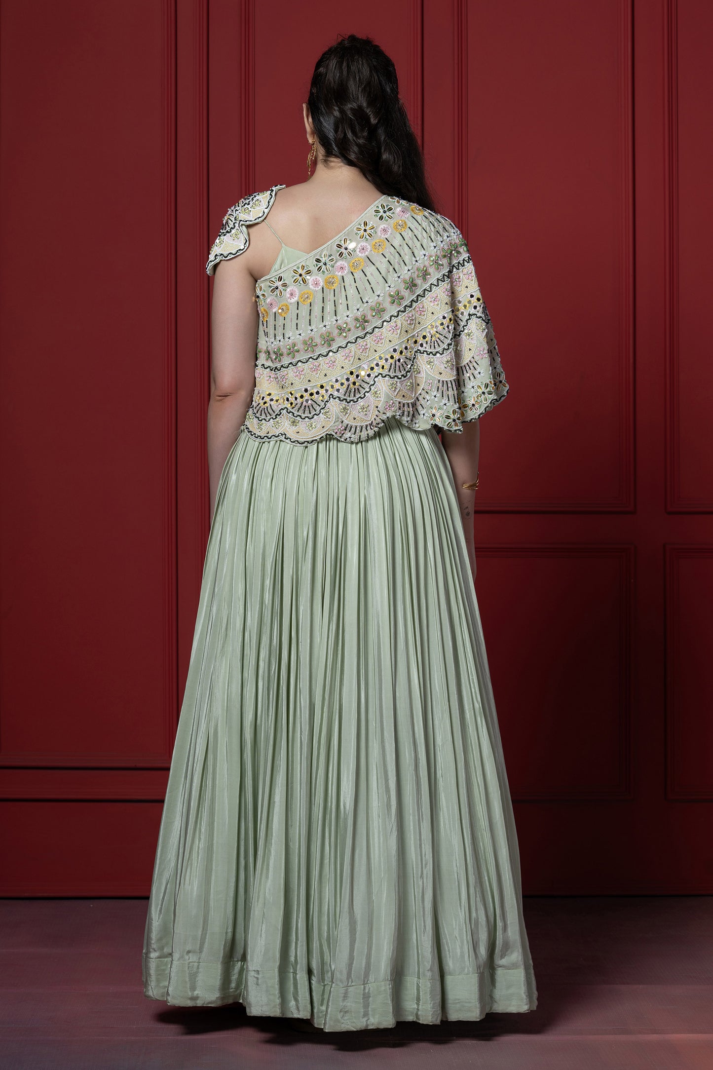 Mint Green Detachable Cape Style Gown