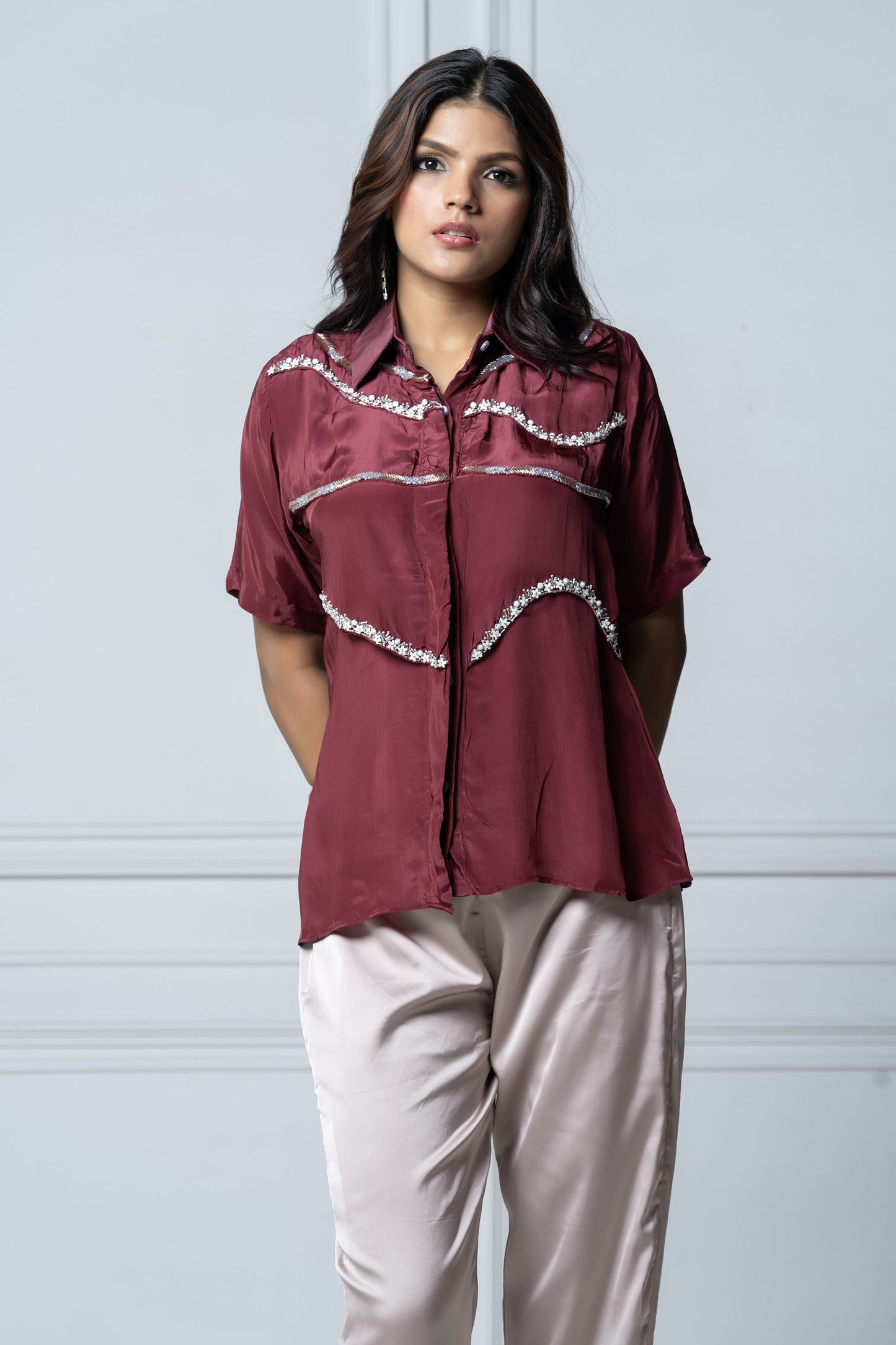 Maroon Criss-Cross Pant Set