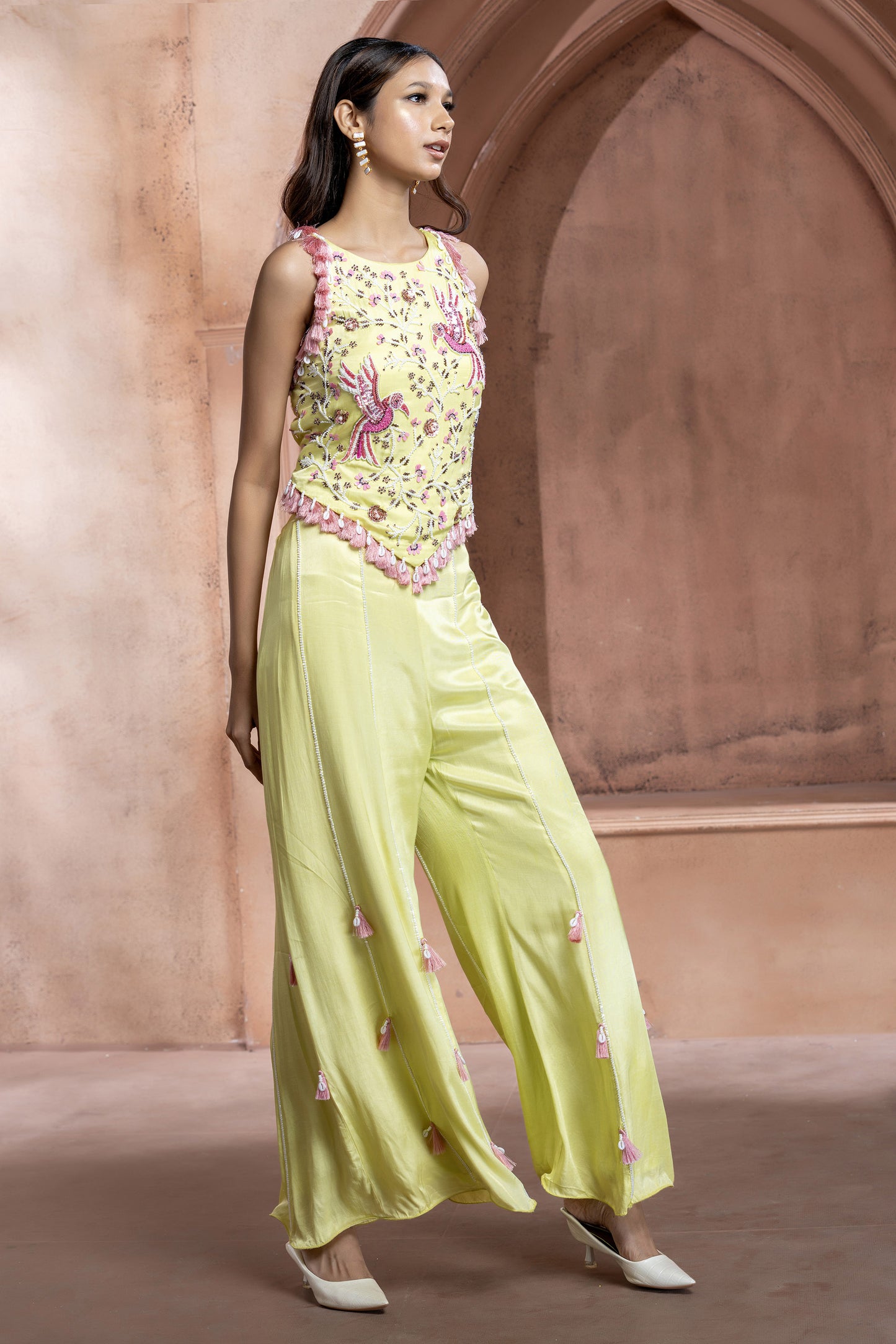Green Gaji Silk Embroidered Choli Palazzo Set