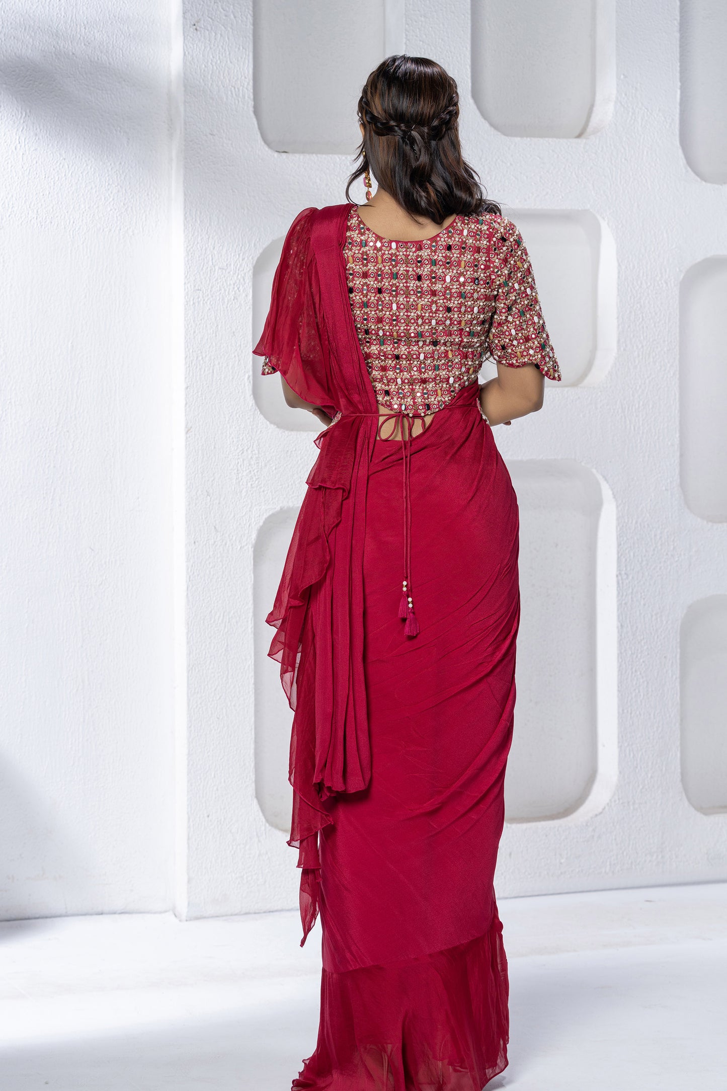 Rani Pink Chinnon Crystal Saree